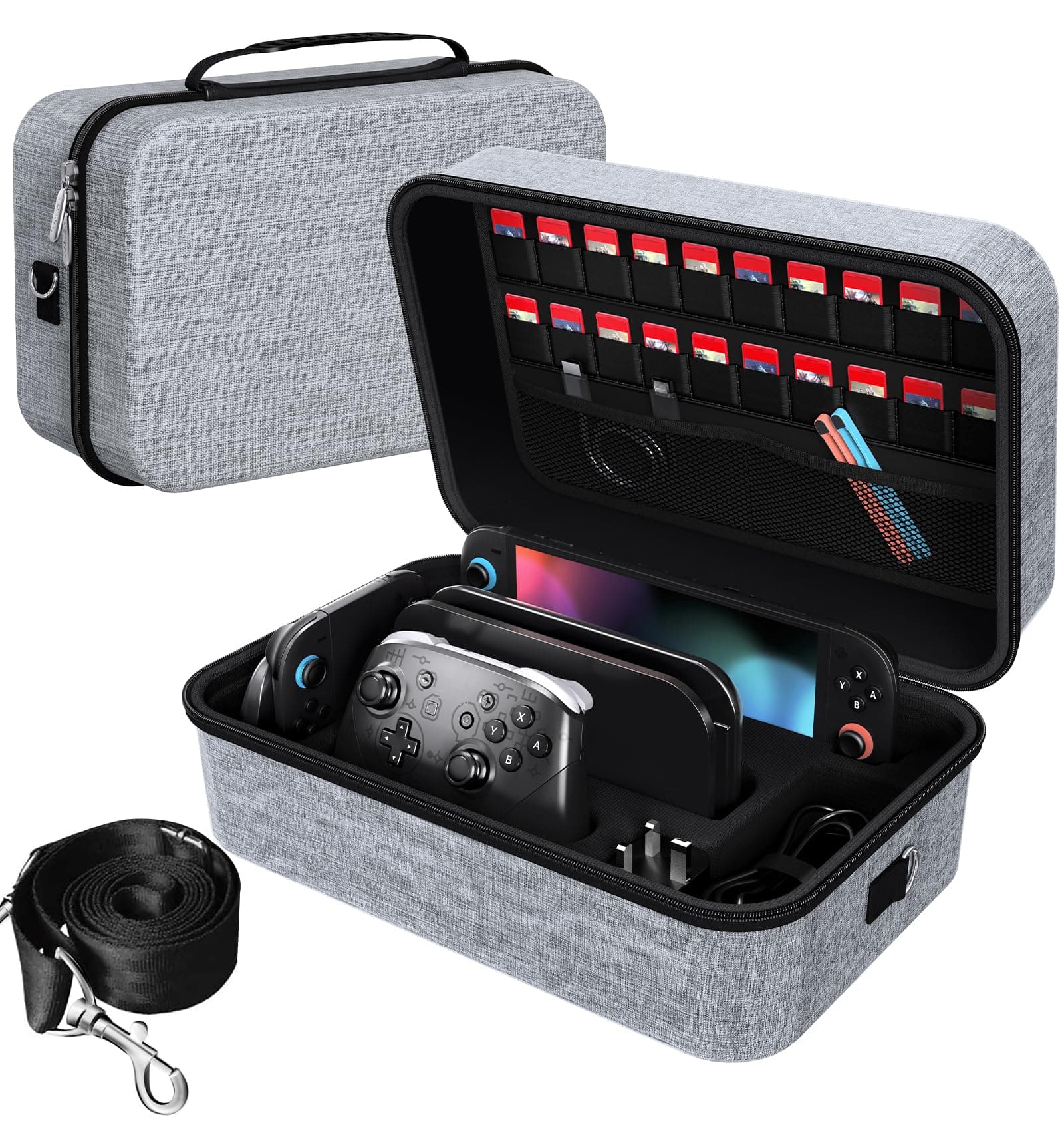 ivoler Funda para Nintendo Switch 2, Protectora Dura de Lujo para Interruptor portátil, Estuche para la Consola Nintendo Switch 2, y Otros Accesorios Contiene 20 Cartuchos de Juego-Gris