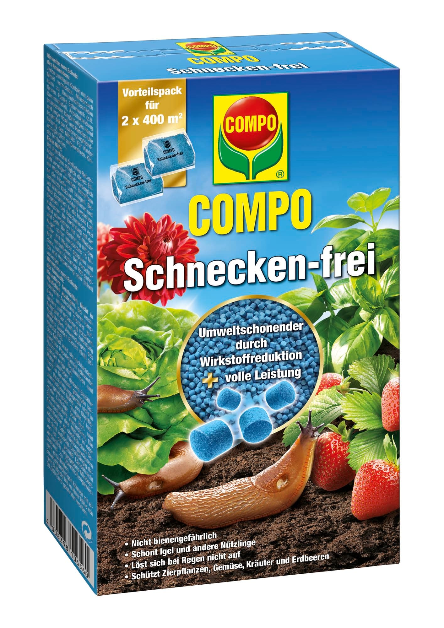 COMPO Schnecken-frei - Schneckenkorn - regenfest - Streugranulat gegen Schnecken im Vorteilspack - reicht für bis zu 800 m² - 2x200 g, Schneckenfrei, Blau