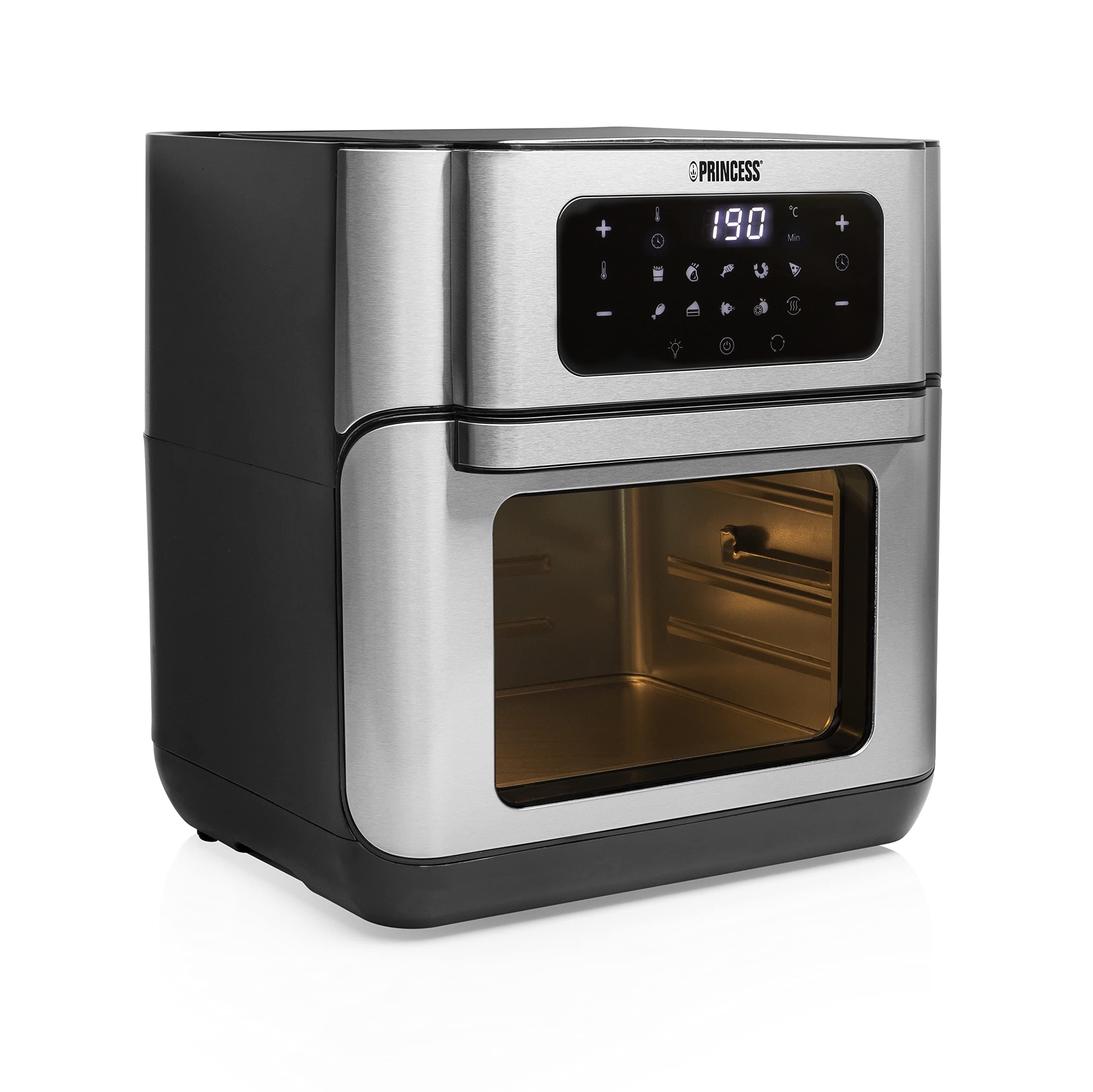 Princess Freidora sin Aceite Horno 10 L con Cesta Giratoria, Airfryer con Convección, 10 Programas, Pantalla Táctil Digital, Acero Inoxidable, Hasta 66,7% Ahorro Energético, 1500 W, 182065