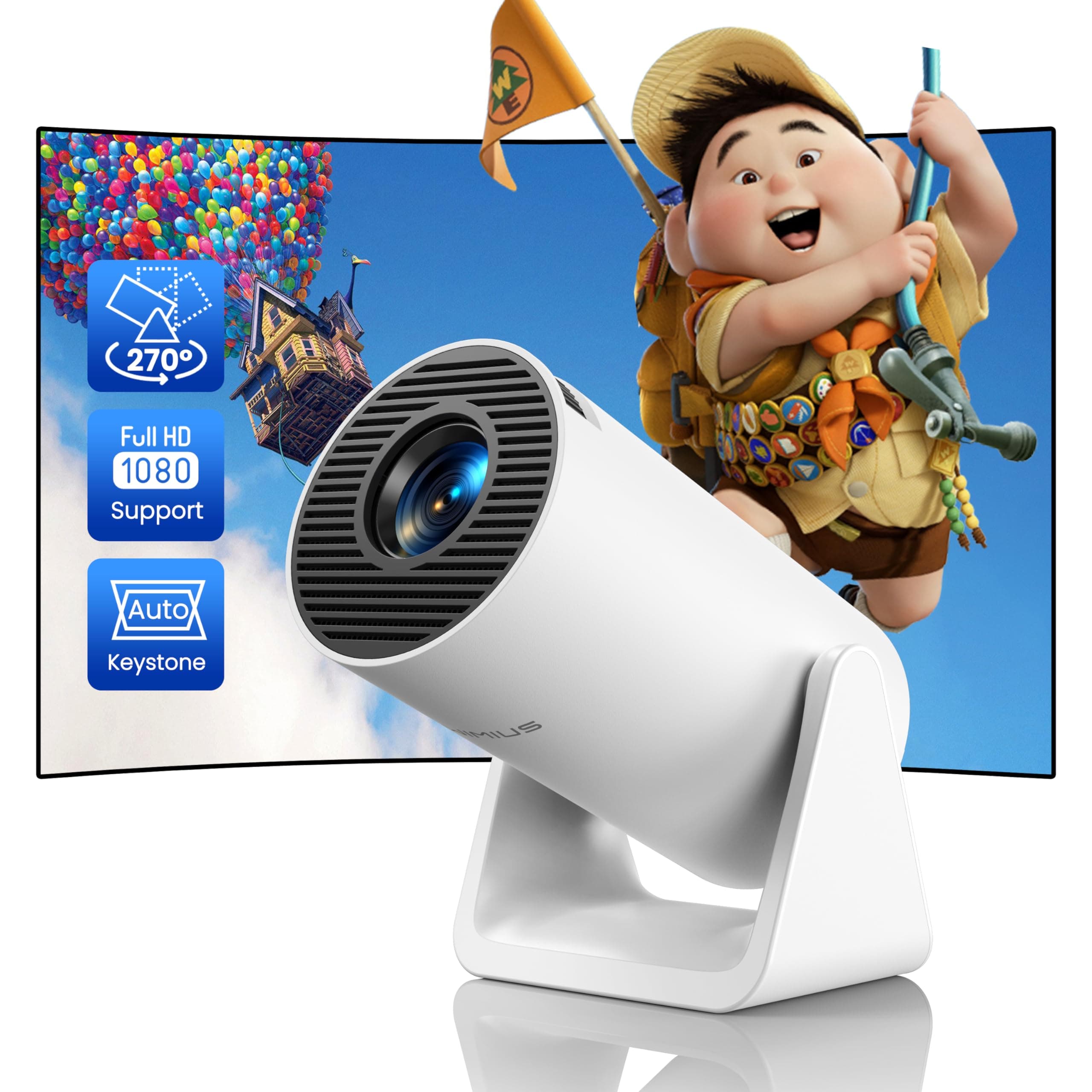 Mini Proyector【Auto Keystone】 20000 Lúmenes Proyector Portátil WiFi Bluetooth Full HD 1080P 4K Soporte, WiMiUS Proyectors con Ángulo Giratorio 270°, Proyectors Cine en Casa para HDMI/USB/TV Stick