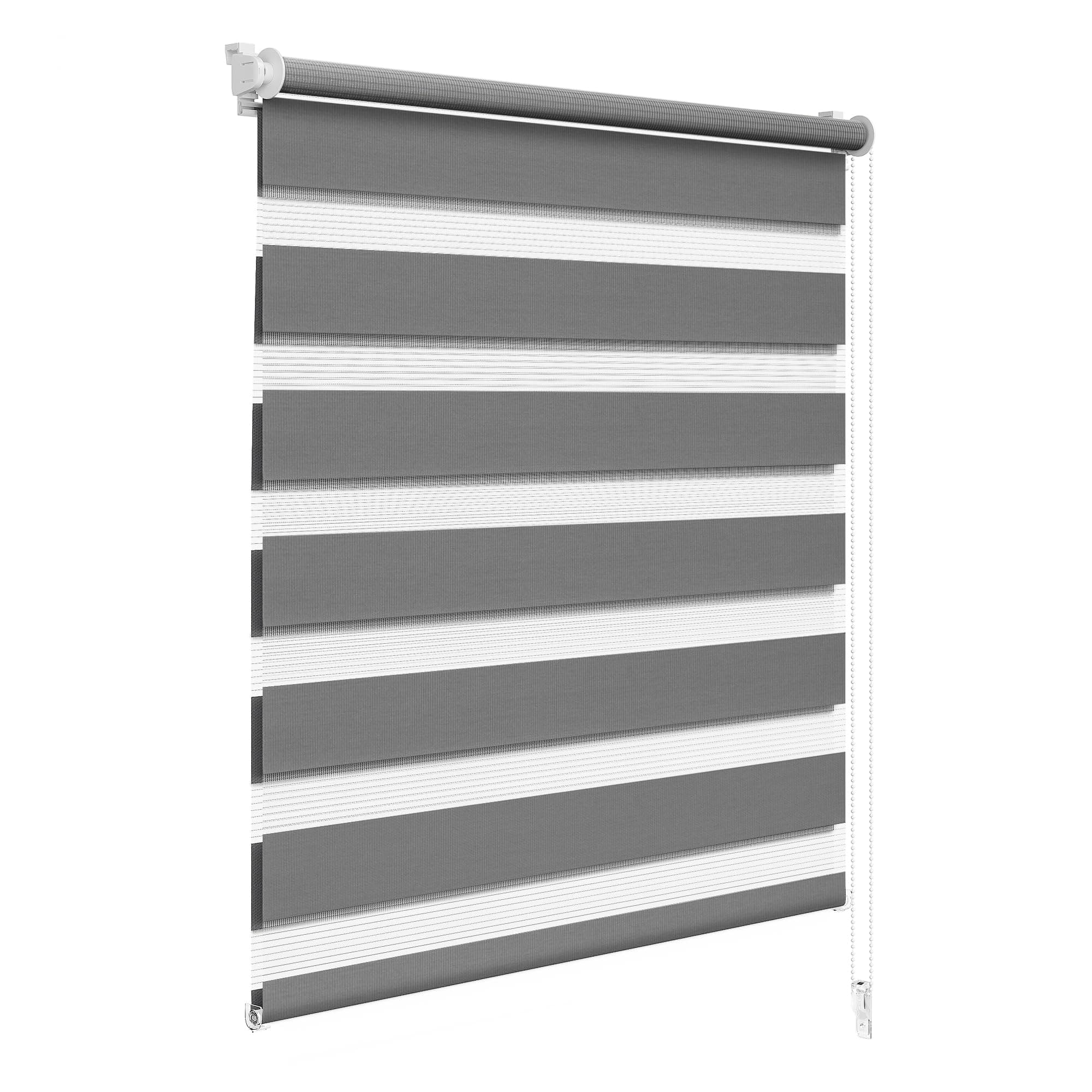 WOLTU Doppelrollo Klemmfix ohne Bohren Dunkelgrau B95 x H120 cm, Duo Rollo lichtdurchlässig Fensterrollo für innen verdunkelnd, Zebrarollo mit Kettenzug - Seitenzugrollo für Fenster und Tür