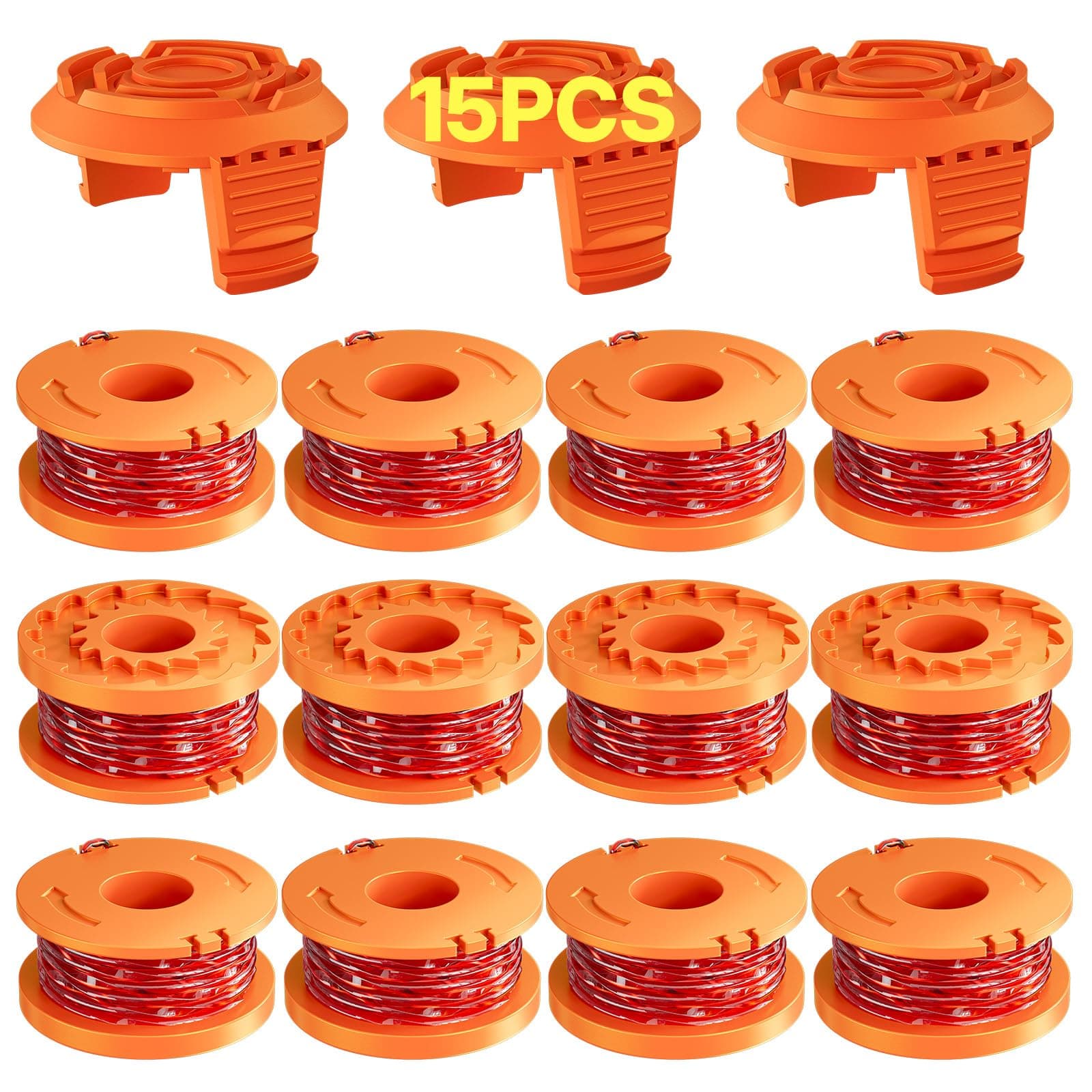 Eventronic 15 Pack Bobina Decespugliatore Compatibile con Worx,Linea Tagliabordie Decespugliatore,WA0004.1/WA0010 Bobina di Filo per Tagliabordi Compatibile con Worx (12 Bobine + 3 Copertura)
