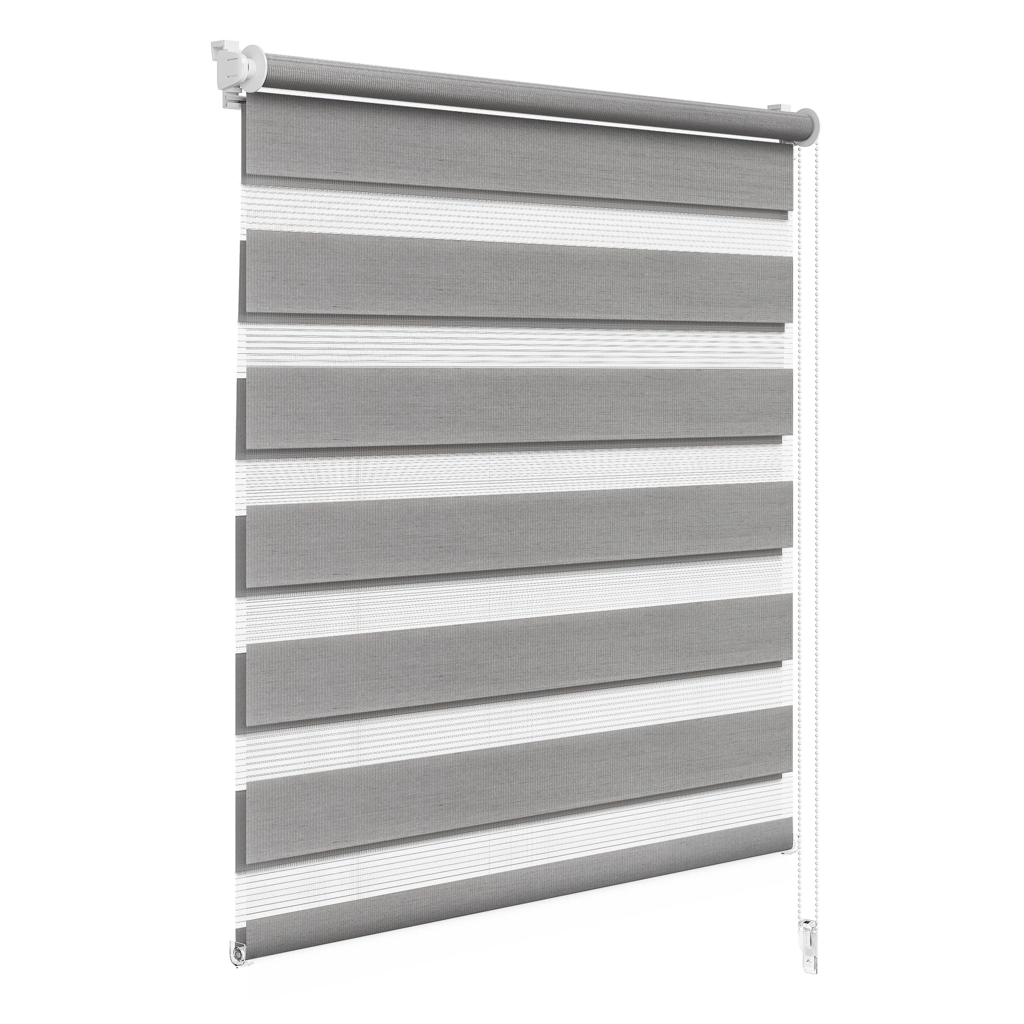 WOLTU Doppelrollo Klemmfix ohne Bohren Holzlook Grau B120 x H150 cm, Duo Rollo lichtdurchlässig Fensterrollo für innen verdunkelnd, Zebrarollo mit Kettenzug - Seitenzugrollo für Fenster und Tür