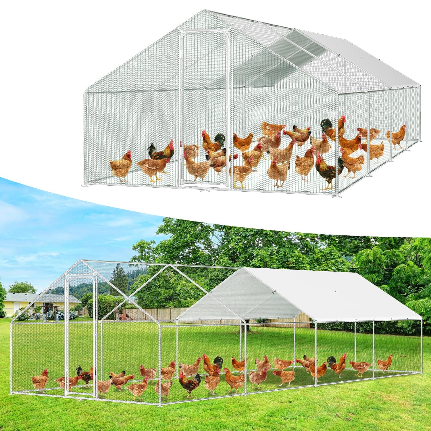 Herrselsam - Pollaio gabbie per piccoli animali, 3 x 8 x 2 m, XXL con serratura di sicurezza e telo PE impermeabile, ideale per polli e altri piccoli animali