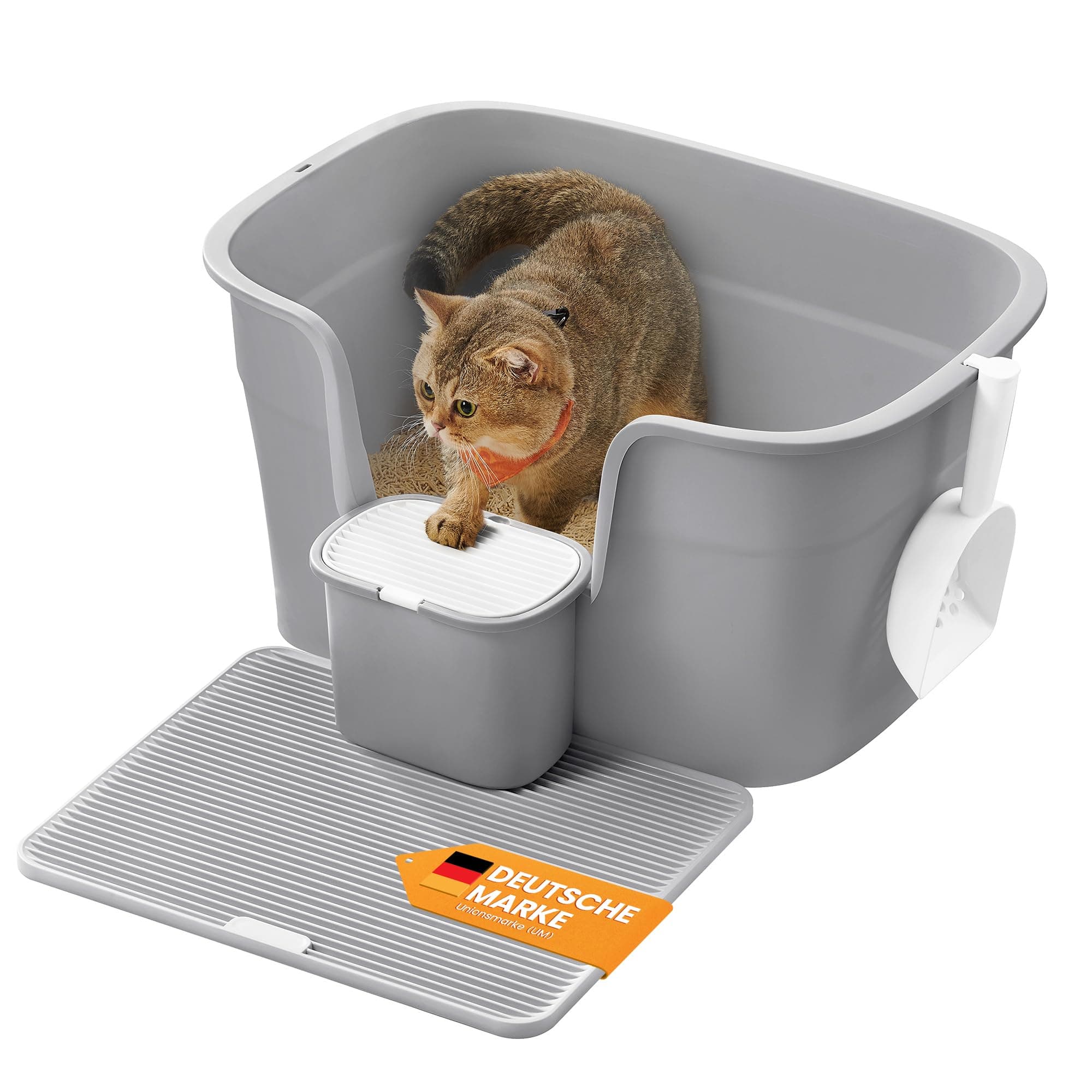 Feandrea Katzenklo, extragroße Katzentoilette, für Mehrkatzenhaushalte, mit hohen Seitenwänden, Katzenstreumatte, Aufbewahrungsbox, Schaufel, für große Katzen, Taubengrau PPT003G01