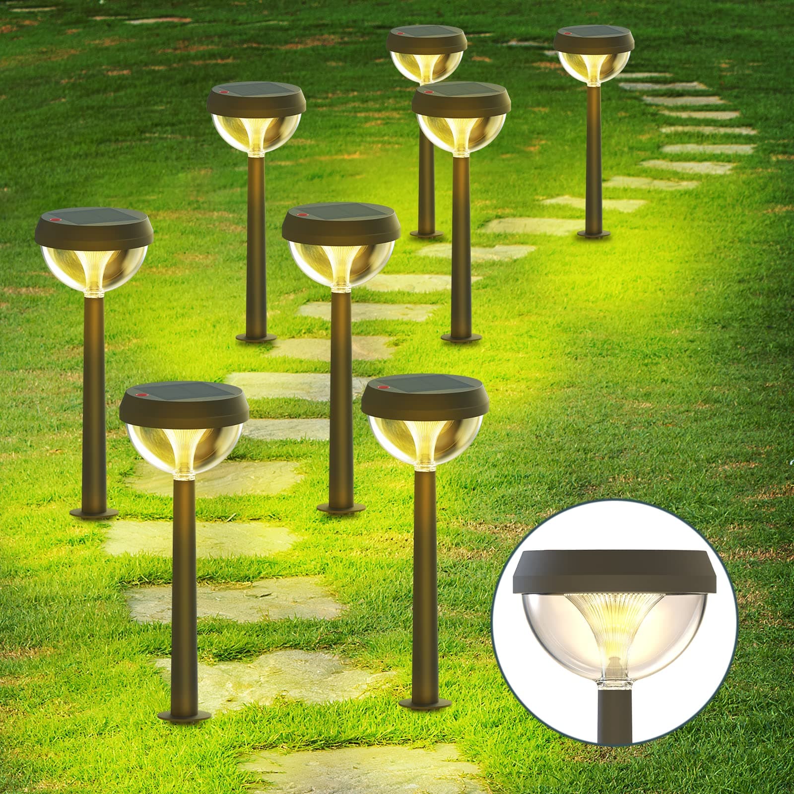 Linkind luci solari esterno, 3 Modalità di Illuminazione, IP54 Impermeabile,lampada da giardino solare da esterno, Bianco Caldo (8 Pezzi)