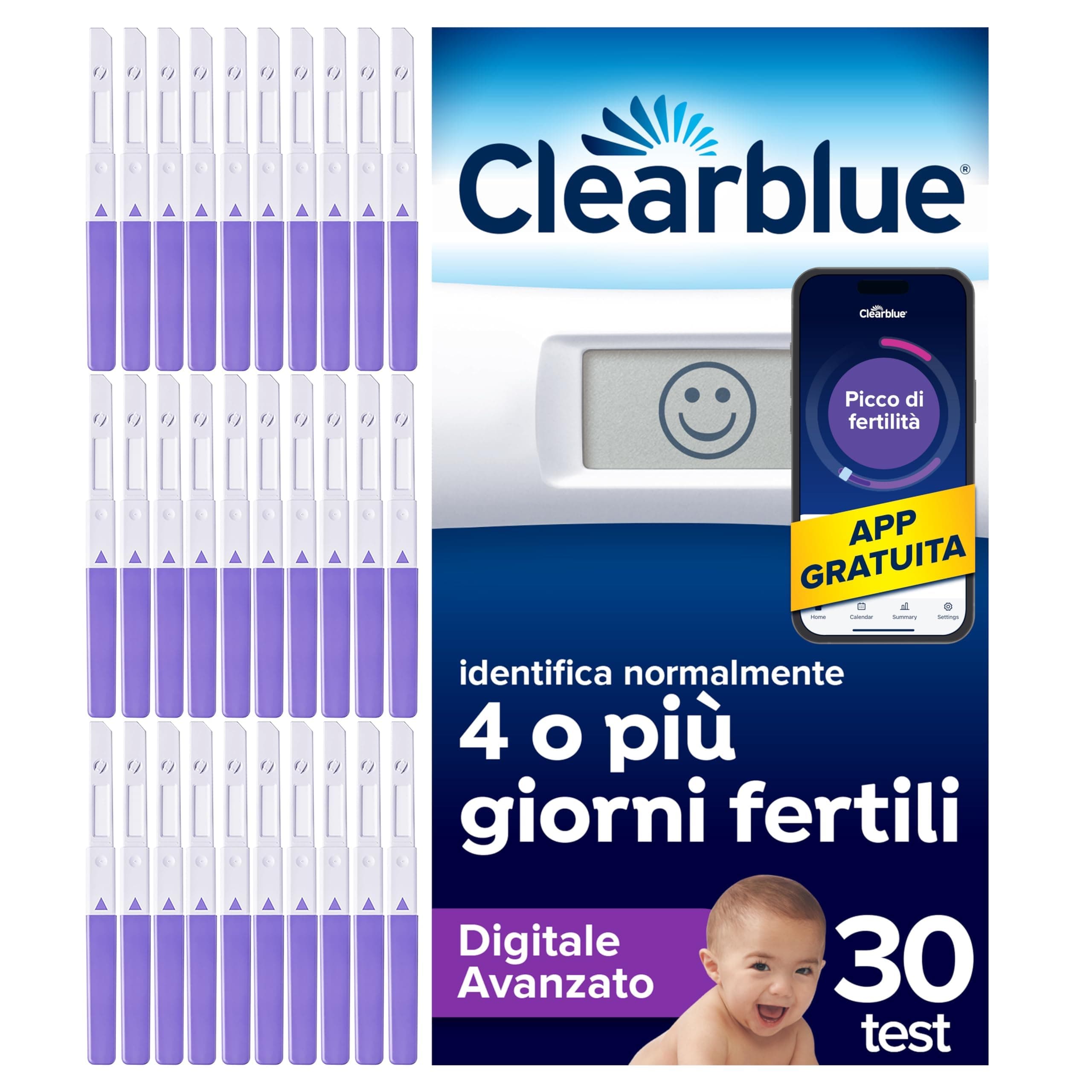 Test di Ovulazione Clearblue Digitale Avanzato. Aumenta le tue possibilità di rimanere incinta, 1 Portastick Digitale e 30 Sticks, prova l'app GRATUITA Tracker mestruazioni e ciclo Clearblue