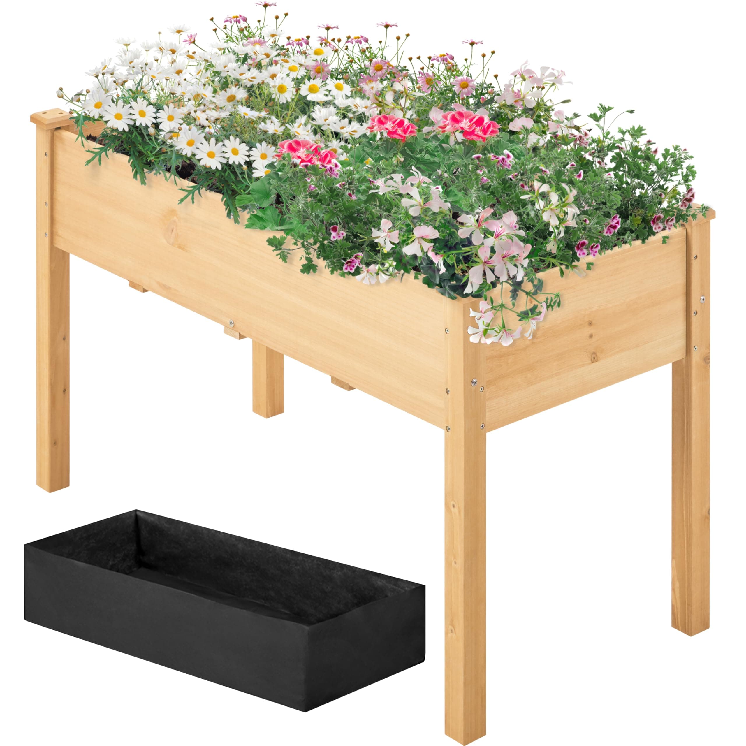 Yaheetech Hochbeet Pflanzkasten Blumenbett aus Holz, Kräuterbeet Frühbeet mit Abflusslöchern für Garten Balkon, Hellbraun 120,5 × 59 × 76 cm (LxBxH)