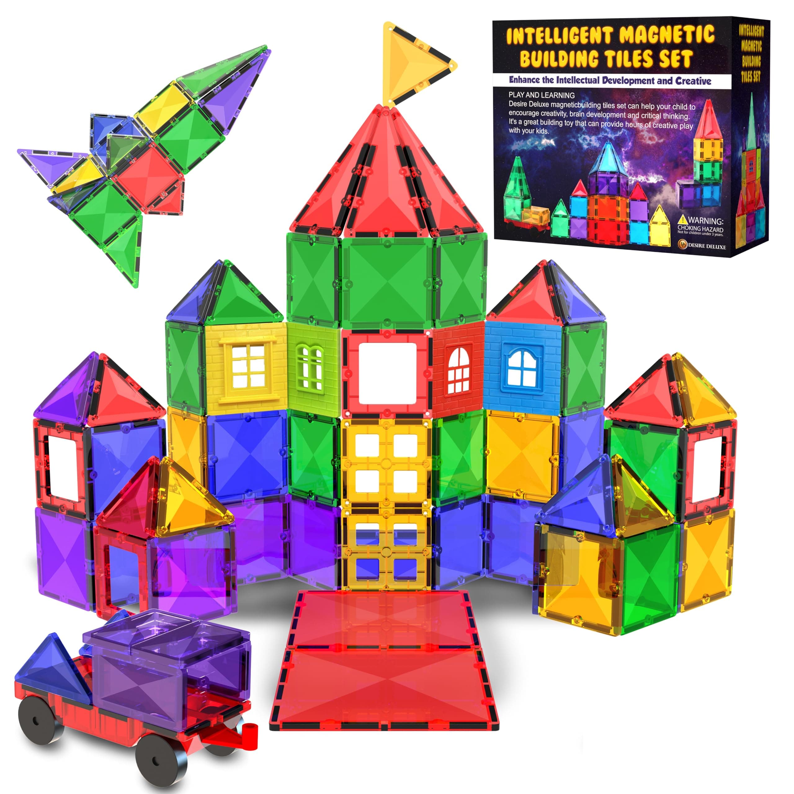 Juguete de Bloques de Construcción Magnéticos – Bloques Magnéticos Educativos Stem para Niños, Aprendizaje Creativo Sensorial Montessori para Bebés y Niños de 3+ Años – 57 Piezas