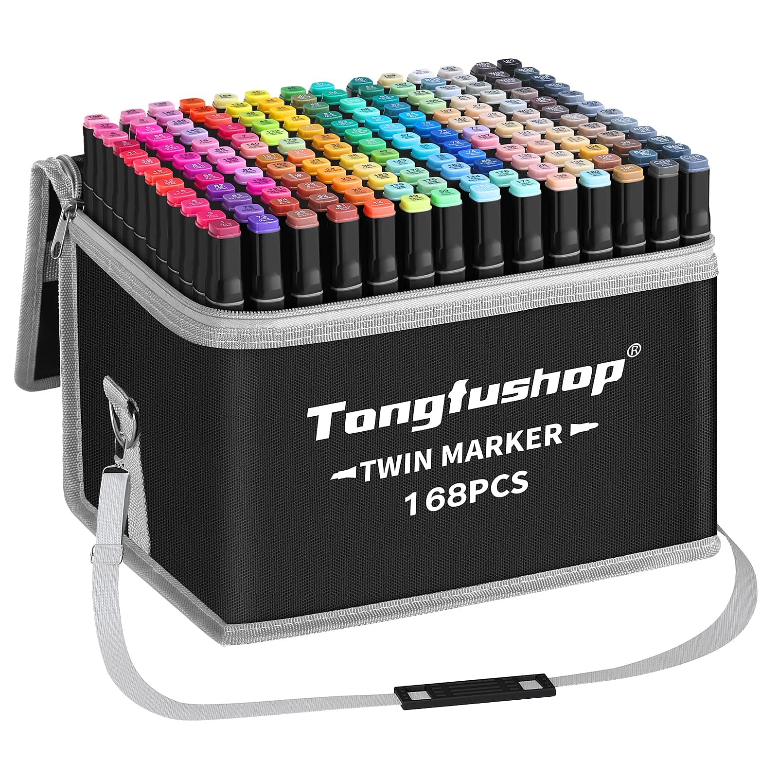 Tongfushop Rotulador de 168 Colores, Rotuladores Alcohol 2S Secado Rápido, Marcadores Permanent Doble Punta con Bolsa de Almacenamiento y Espaciador para Bocetos, Cómics, Colorear, Ilustrar, Esbozar