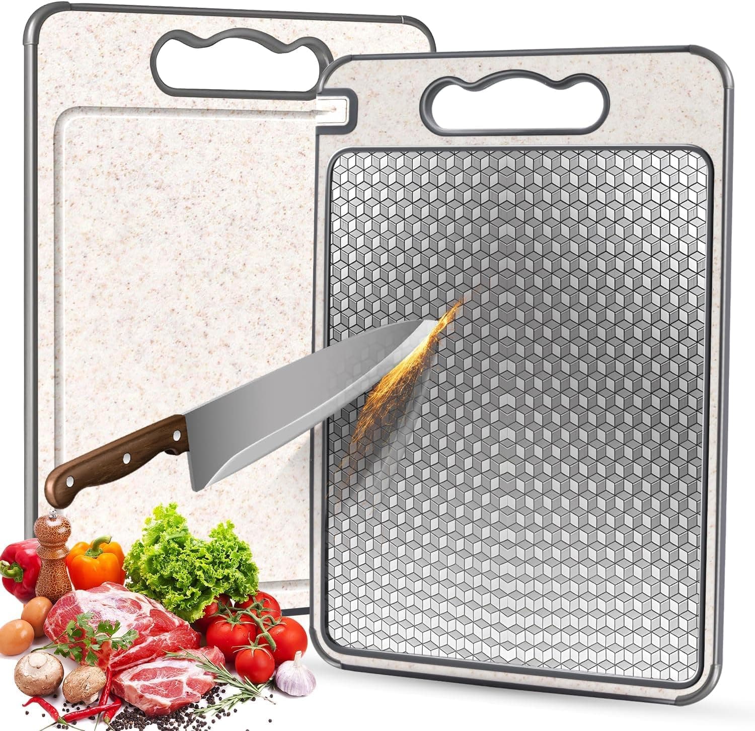 Tabla de Cortar Acero Inoxidable,Doble Cara, Sin BPA, Ideal para Carne, Pan, Verduras y Frutas, Gran Superficie de Corte (36 x 25 cm), Duradera e Higiénica.
