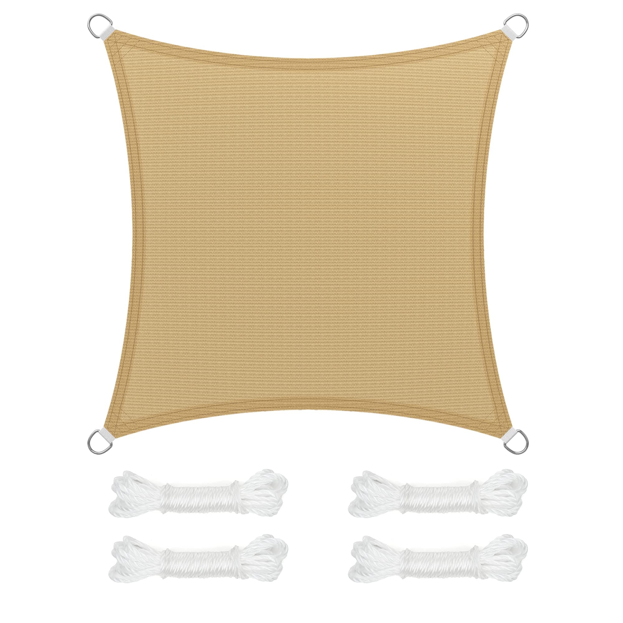 SONGMICS Vela de Sombra de 3 x 3 m, Tejido HDPE de Protección Solar, Transpirable, Permeable al Agua, Terraza, Jardín, Balcón, Camping, Cuadrada, Cóncava, Cuerdas de 2 m, Amarillo Arena GSS33EYV1