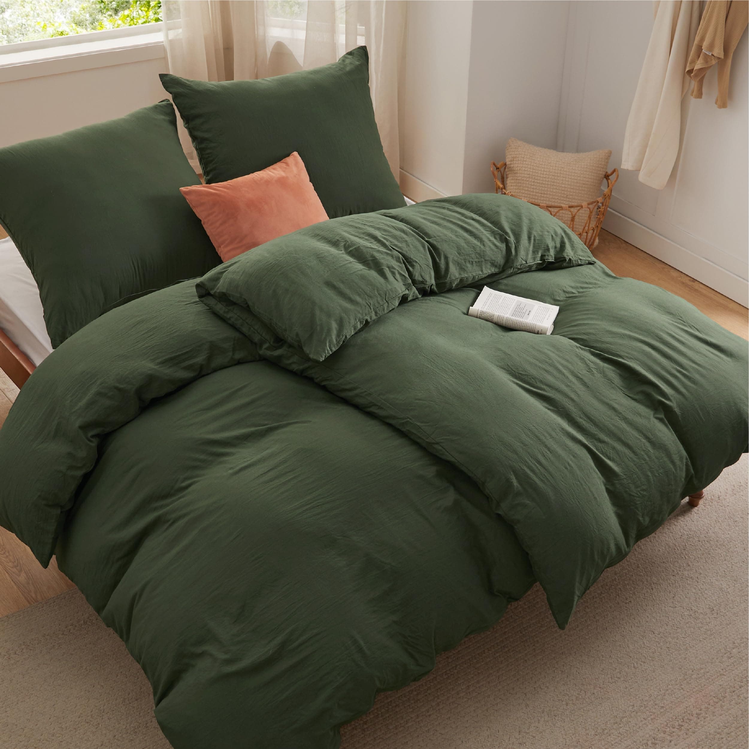 BEDSURE Bettwäsche 135x200 4teilig Bettbezug - Weiche Baumwollähnlich Bettwäsche-Set 135 x 200 cm 2er Set mit 2 Kissenbezüge 80x80 cm, ÖKO-TEX Deckenbezug Bedding Olivgrün mit Reißverschluss