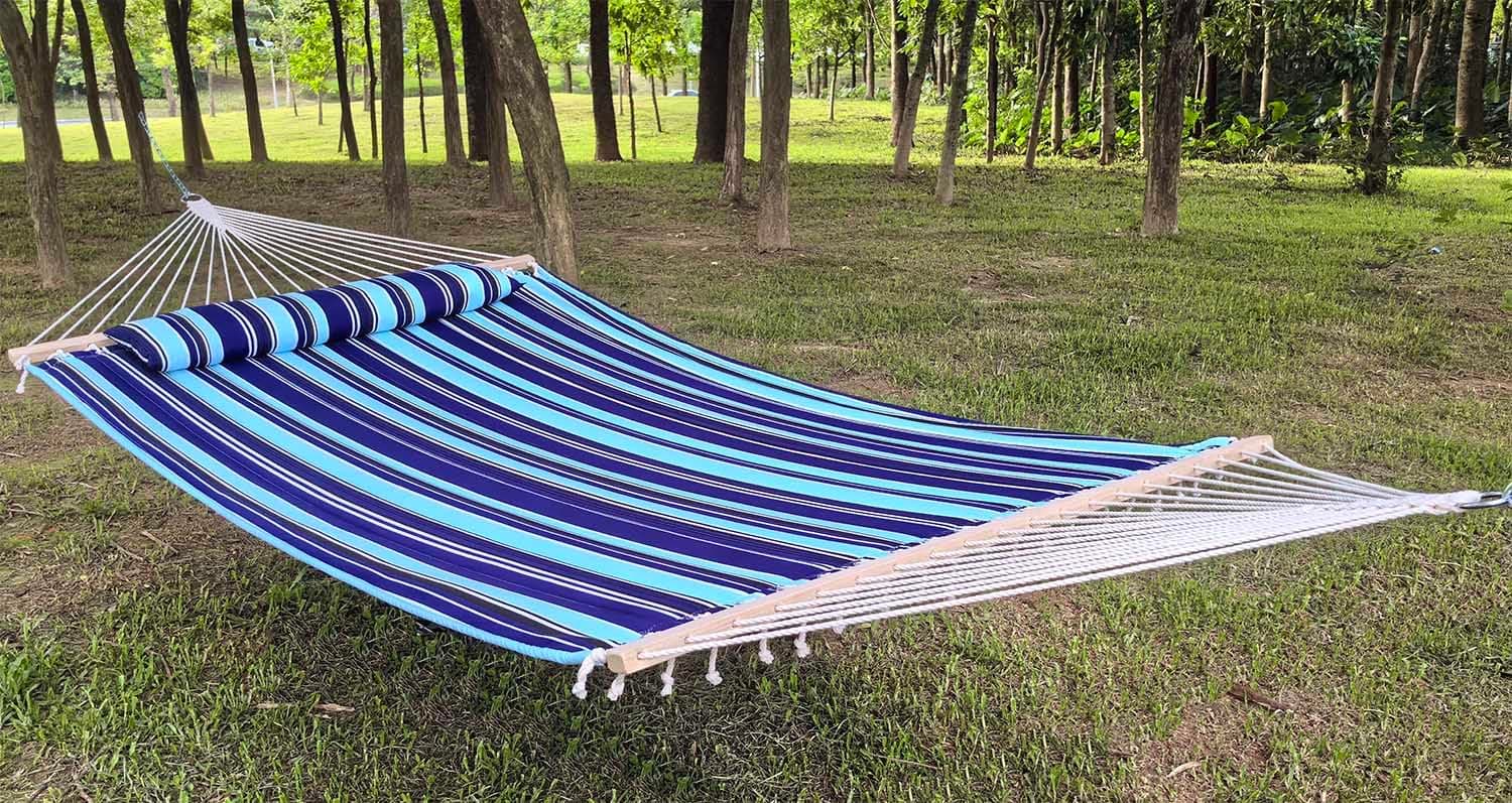 GOCAN - Amaca doppia con tessuto trapuntato e aste di espansione, più lunga e stabile, amache di qualità per cortile all'aperto