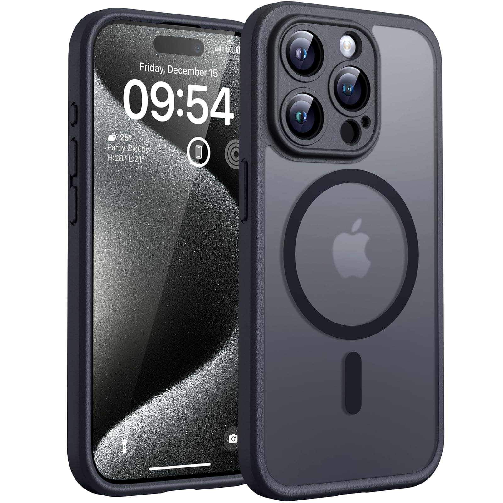 TOCOL Cover Magnetica per iPhone 15 Pro Max 6,7 Pollic, Compatibile con MagSafe, Protezione Fotocamera Integrata, Custodia Antiurto Traslucida Opaca, Nero