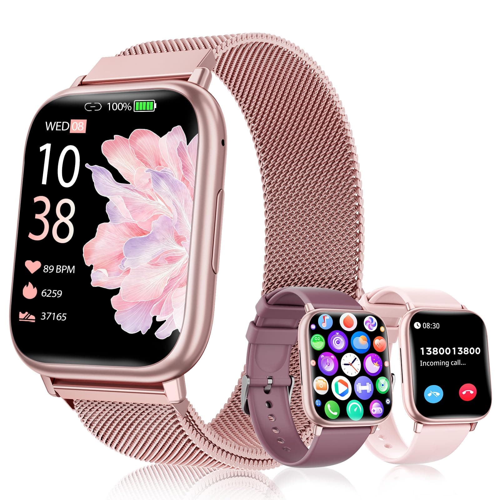Reloj Inteligente Mujer 1.83" HD Pantalla Táctil Smartwatch con Llamadas Bluetooth Fitness Tracker 120+ Modos Deportivos Pulsometro SpO2 Presión Arterial IP68 Monitor de Sueño Android iOS (Rosa)