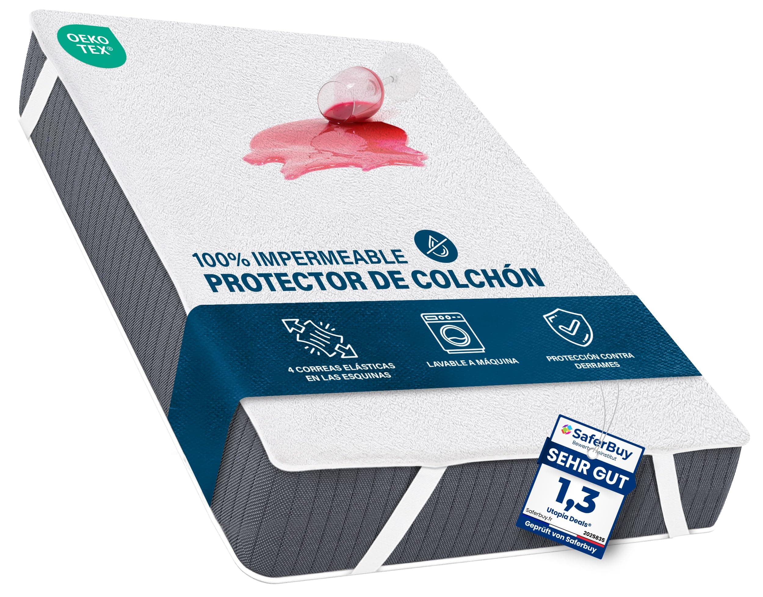 Utopia Bedding Protector Colchón 90 x 190 cm Impermeable, 4 Esquinas Elásticas, Certificación Oeko-Tex, Funda Colchón, Cubre Colchón Transpirable
