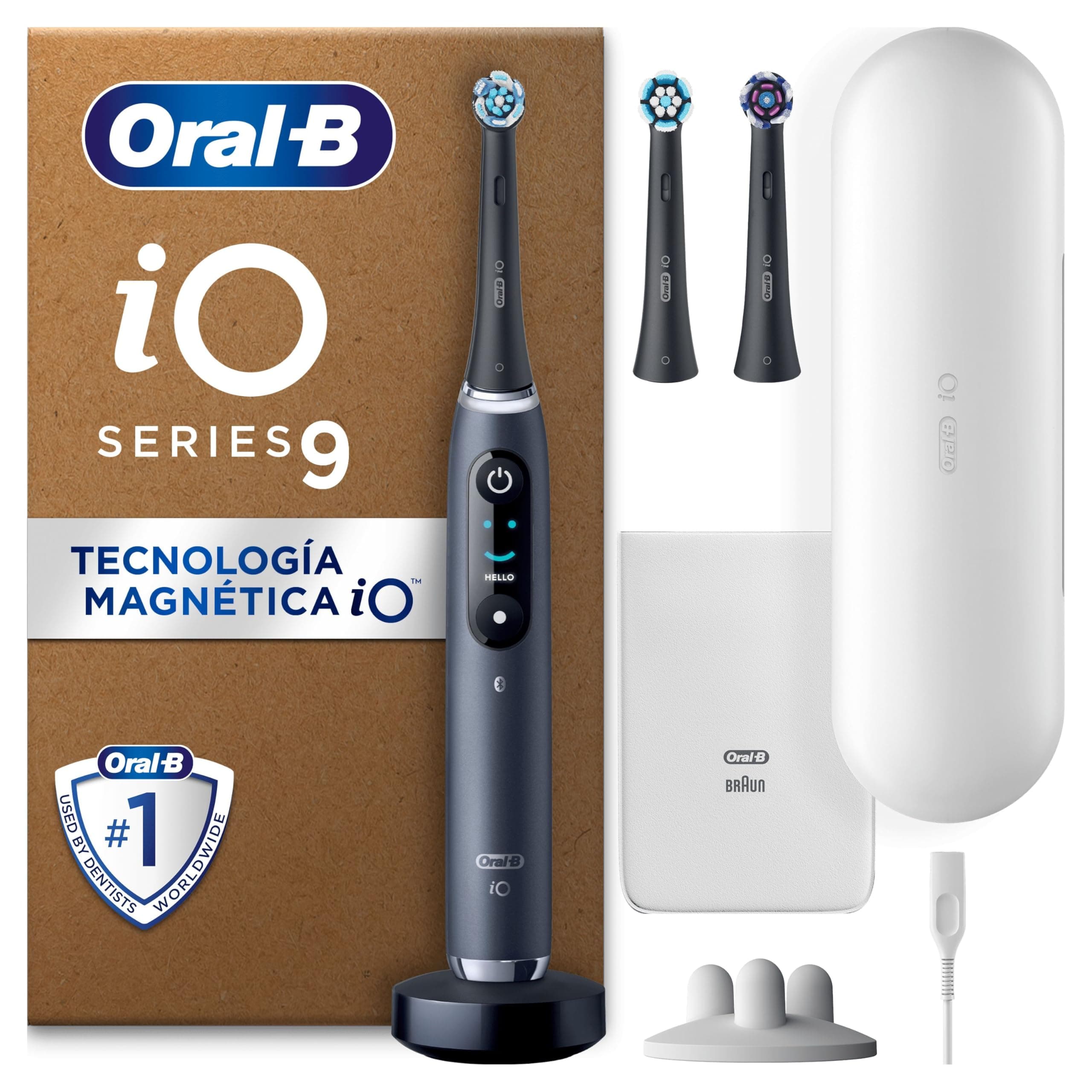 Oral-B iO 9 Cepillo De Dientes Eléctrico Negro, 3 Cabezales, 1 Estuche Cargador De Viaje, Diseñado Por Braun