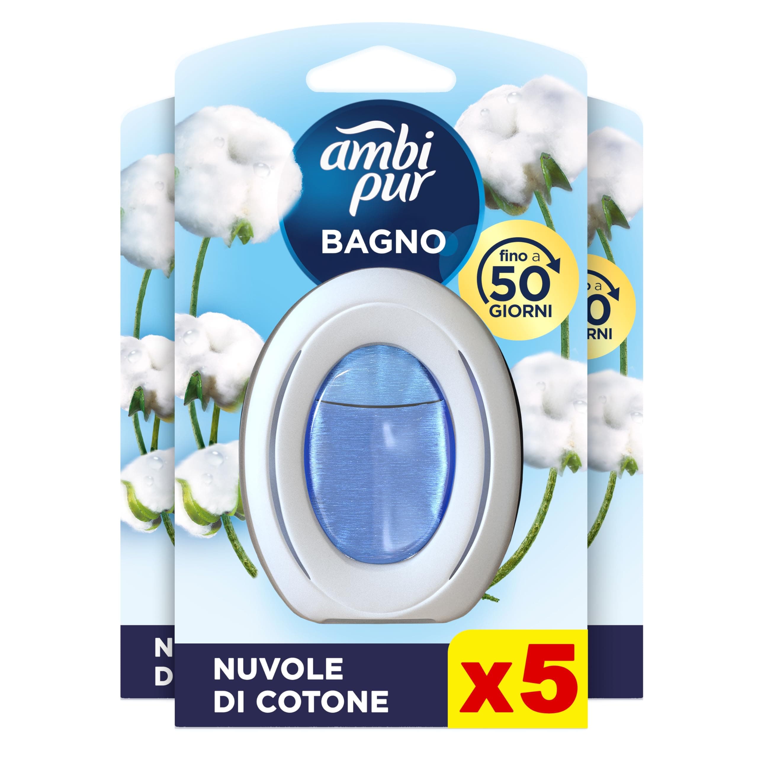 Ambi Pur Bagno Profumatore Per Ambienti, 5 Profumatori Bagno, Fragranza Nuvole di Cotone, Diffusore Ambiente Con Tecnologia Elimina Odori, Durata Fino a 50 Giorni Per Profumatore