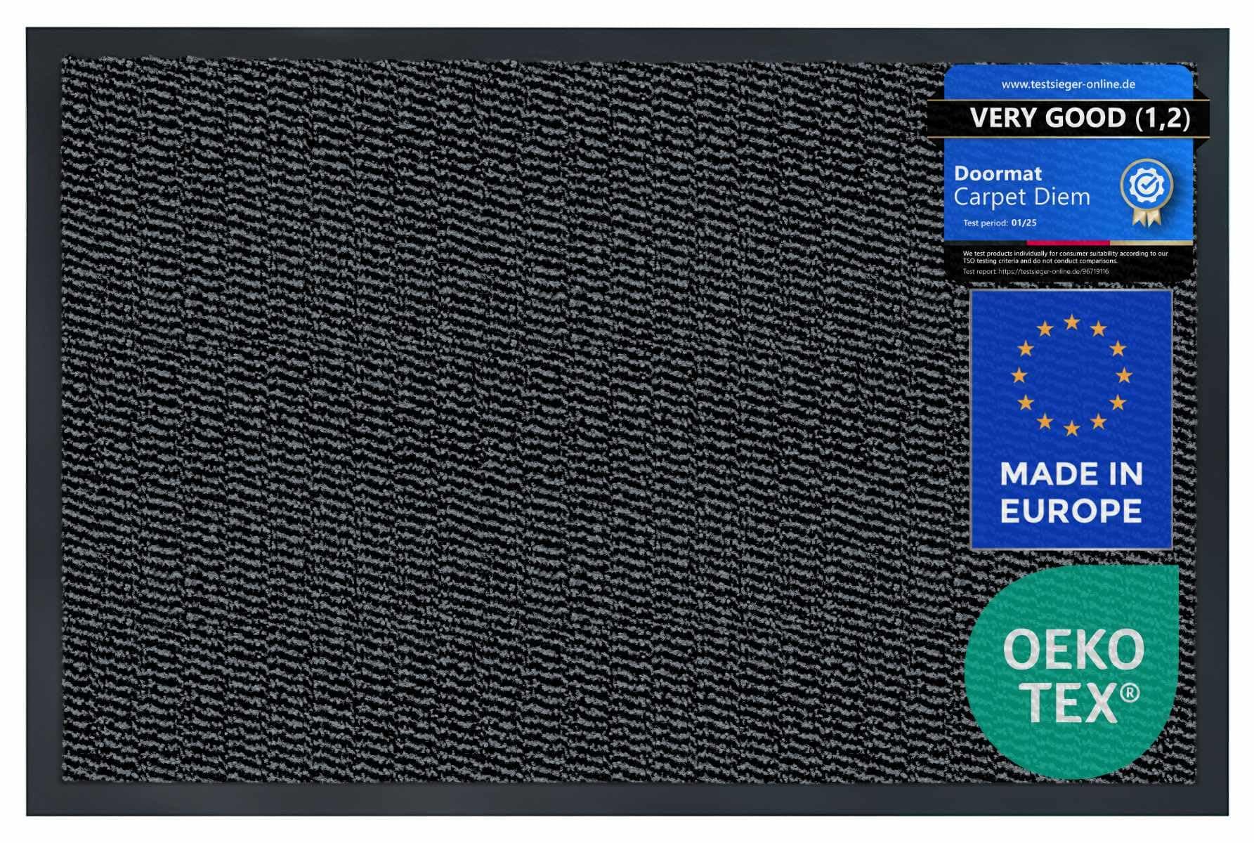 Carpet Diem Zerbino 40 x 60 cm - Tappeto ingresso antisporco - Interno ed Zerbino da Esterno, Tappetino antiscivolo per Porta, Tappeto antisporco per Porta d Ingresso - Nero-antracite