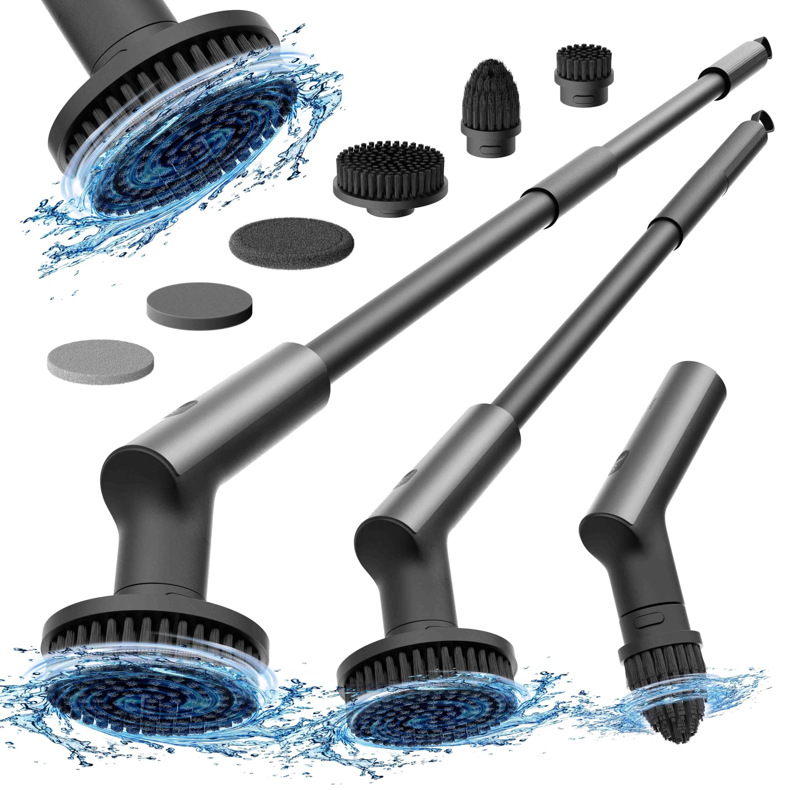 HOTO Brosse Nettoyage Electrique Rotative, IPX7 Imperméable, Brosse Rotative Électrique, Brosse Nettoyage Salle de Bain sans Fil, avec Poignée Réglable et 6 Têtes Brosse, pour Salle de Bain et Cuisine