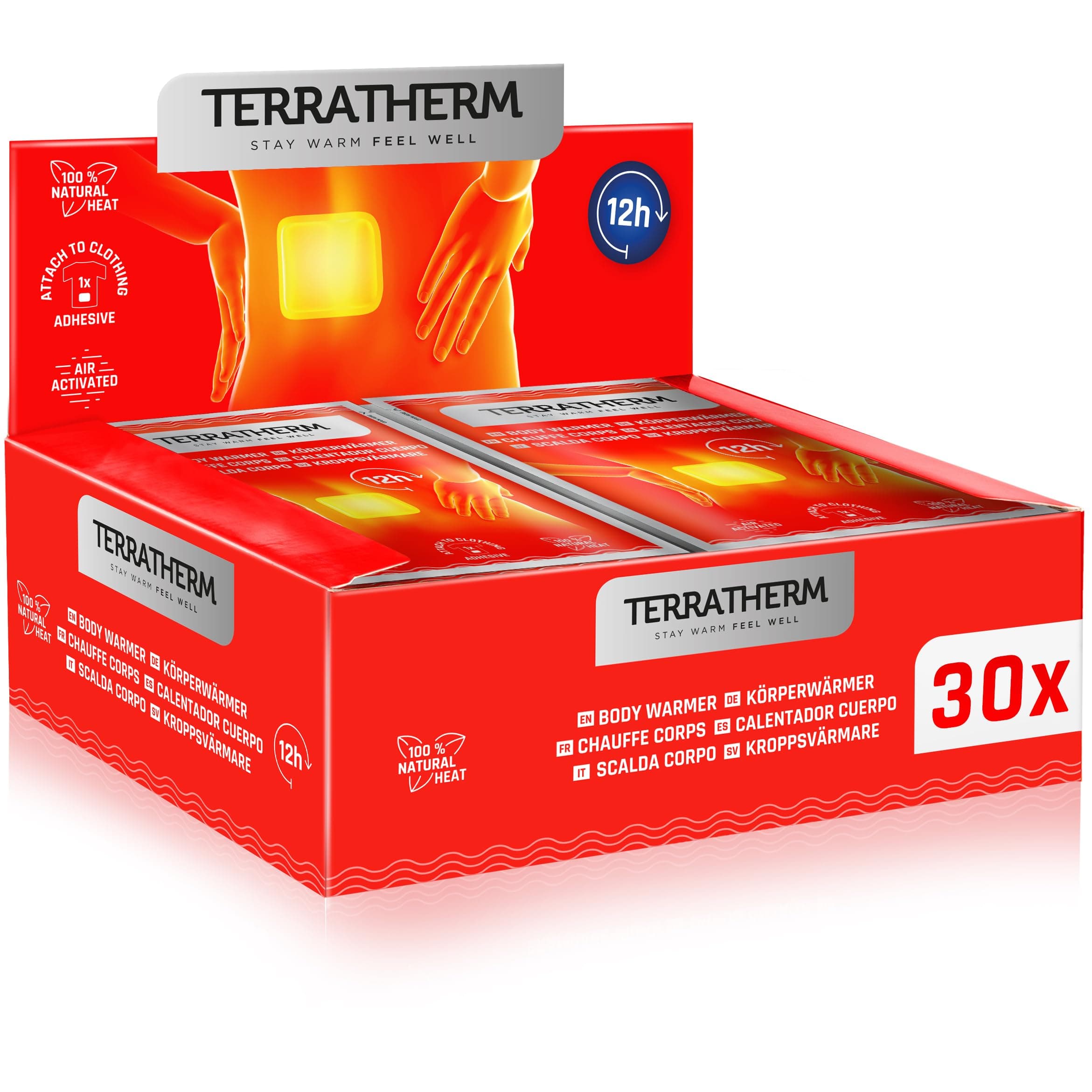 TerraTherm Patch chauffant dos, nuque et épaules – chaleur profondeur bienfaisante 12 h, chauffe-dos – chauffe-corps autocollant et activé par l’air – 30 pièces
