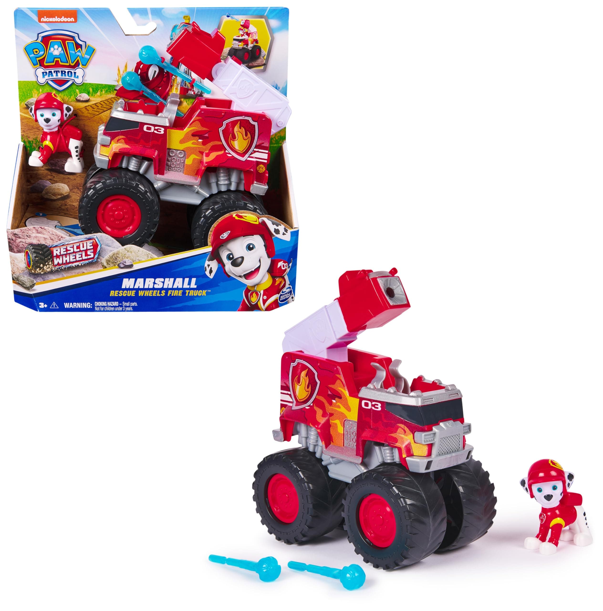PAW PATROL Rescue Wheels - Marshalls Feuerwehr Monstertruck mit Geschoss-Abwurf und Marshall Hundefigur, Spielzeug für Kinder ab 3 Jahren