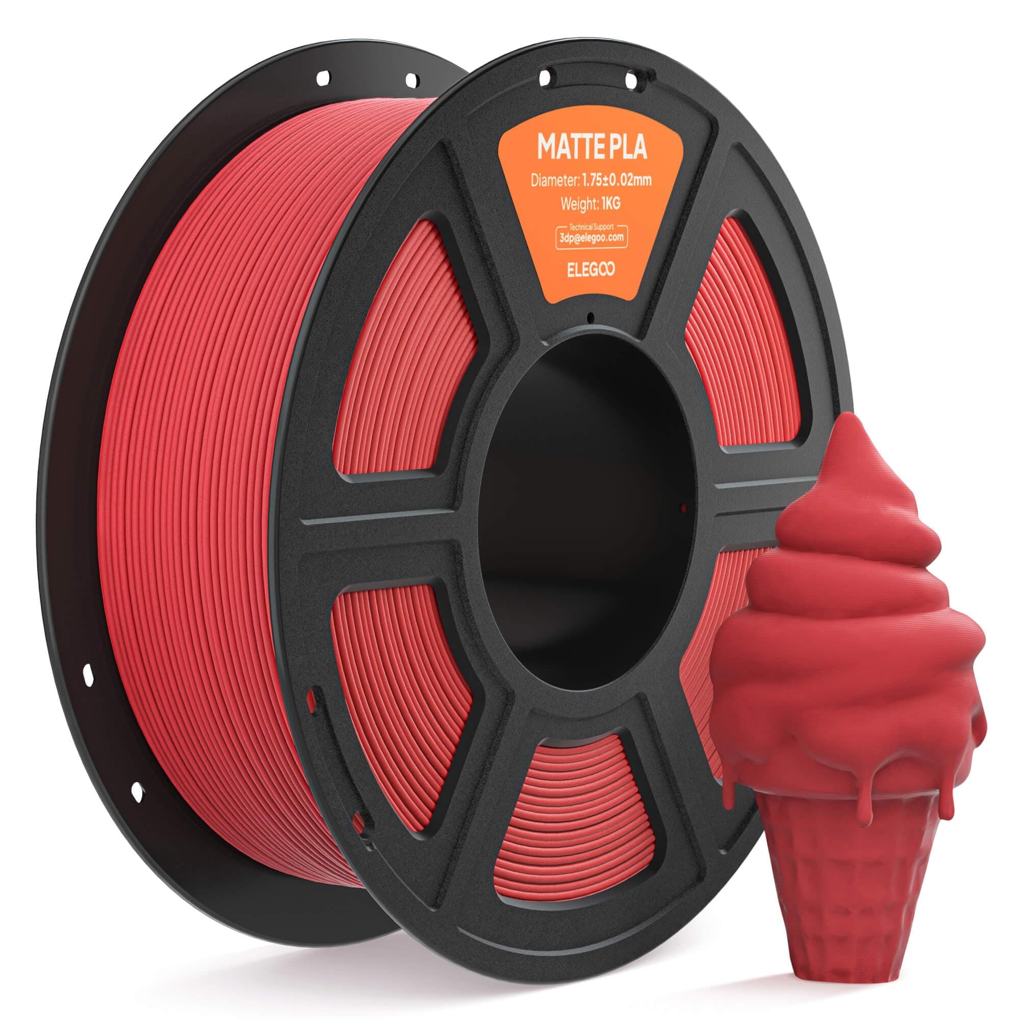 ELEGOO Matte PLA Filament 1.75mm Rubinrot 1KG, 3D Drucker Filament Maßgenauigkeit +/- 0.02mm, 1kg Kartonspule (2.2lbs) für die Meisten 3D Printer