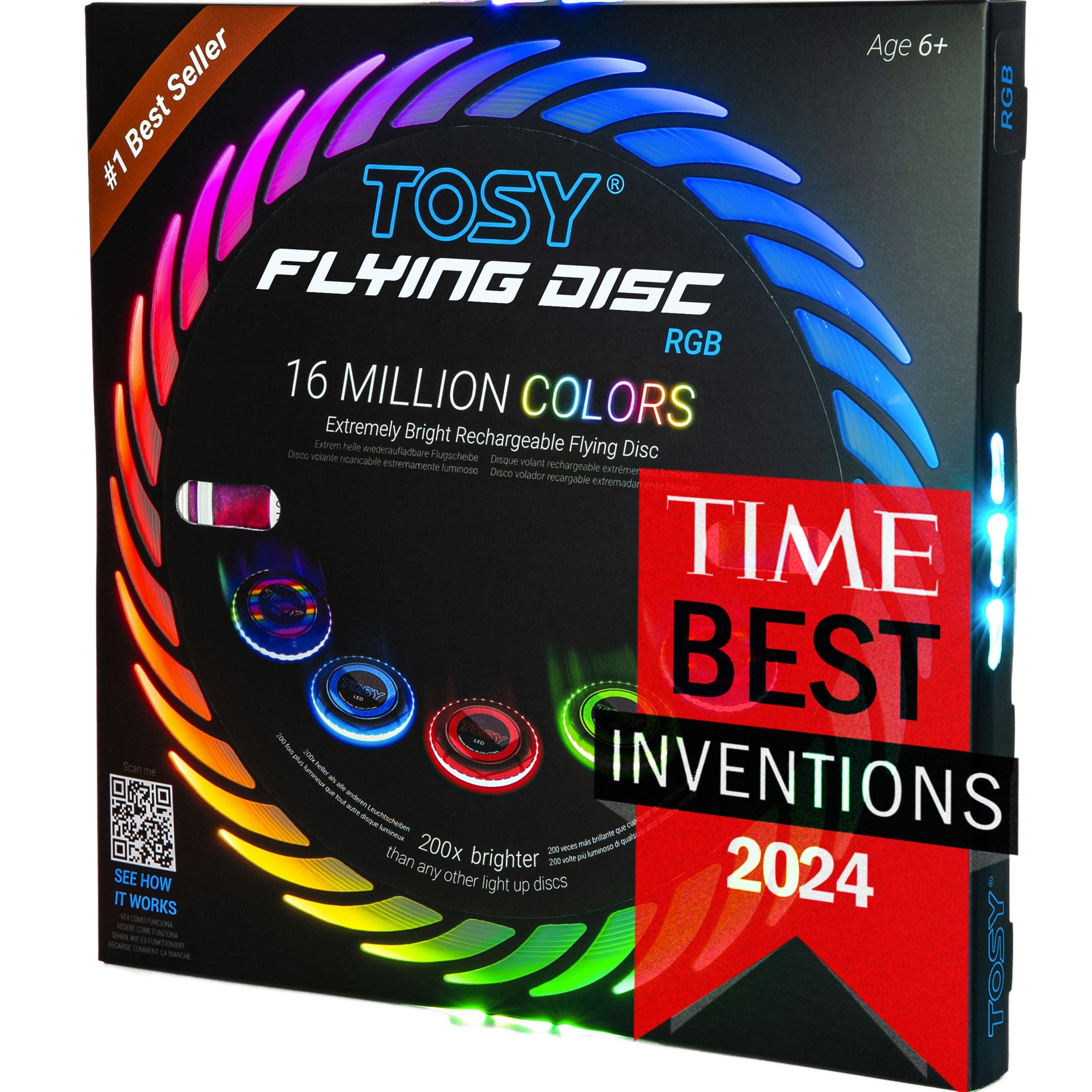 TOSY Flying Disc - 16 Millones de Colores RGB Leds, Brillante, Modos Inteligentes, iluminación automática, Recargable, Regalo de Pascua y cumpleaños para niños y Adolescentes, Frisbee de 175 g