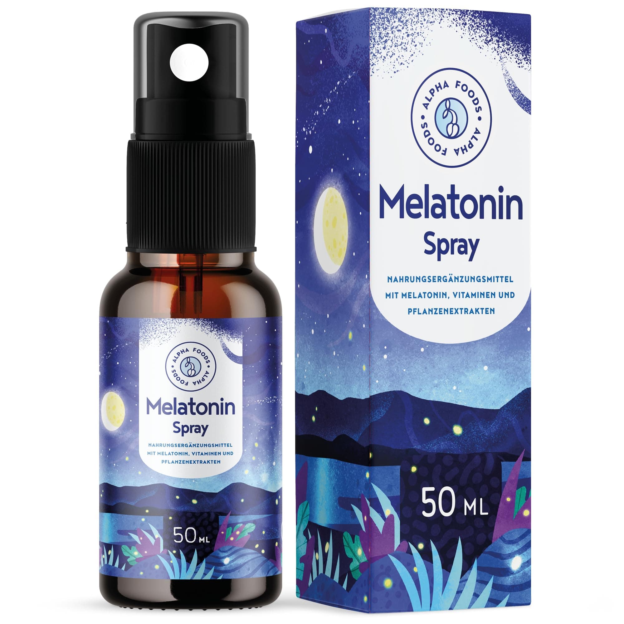 Melatonin Spray Hochdosiert - 400 Tage Vorrat (50ml) - mit Baldrian, Passionsblume, Melisse, Lavendel, Vitamin B6 & B1 - ohne Alkohol - Vegan - Himbeer-Geschmack - Alpha Foods