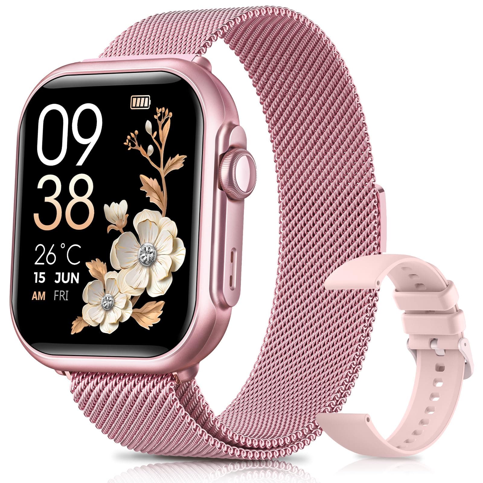 Reloj Inteligente Mujer con Autonomía 100 Días, 1000mAh Batería Grande, 1.83" Smartwatch Mujer con Llamadas, SpO2, Pulsómetro, Sueño, 120+ Modos Deportivos/Calorías/IP68 Podómetro/Android iOS Rosa