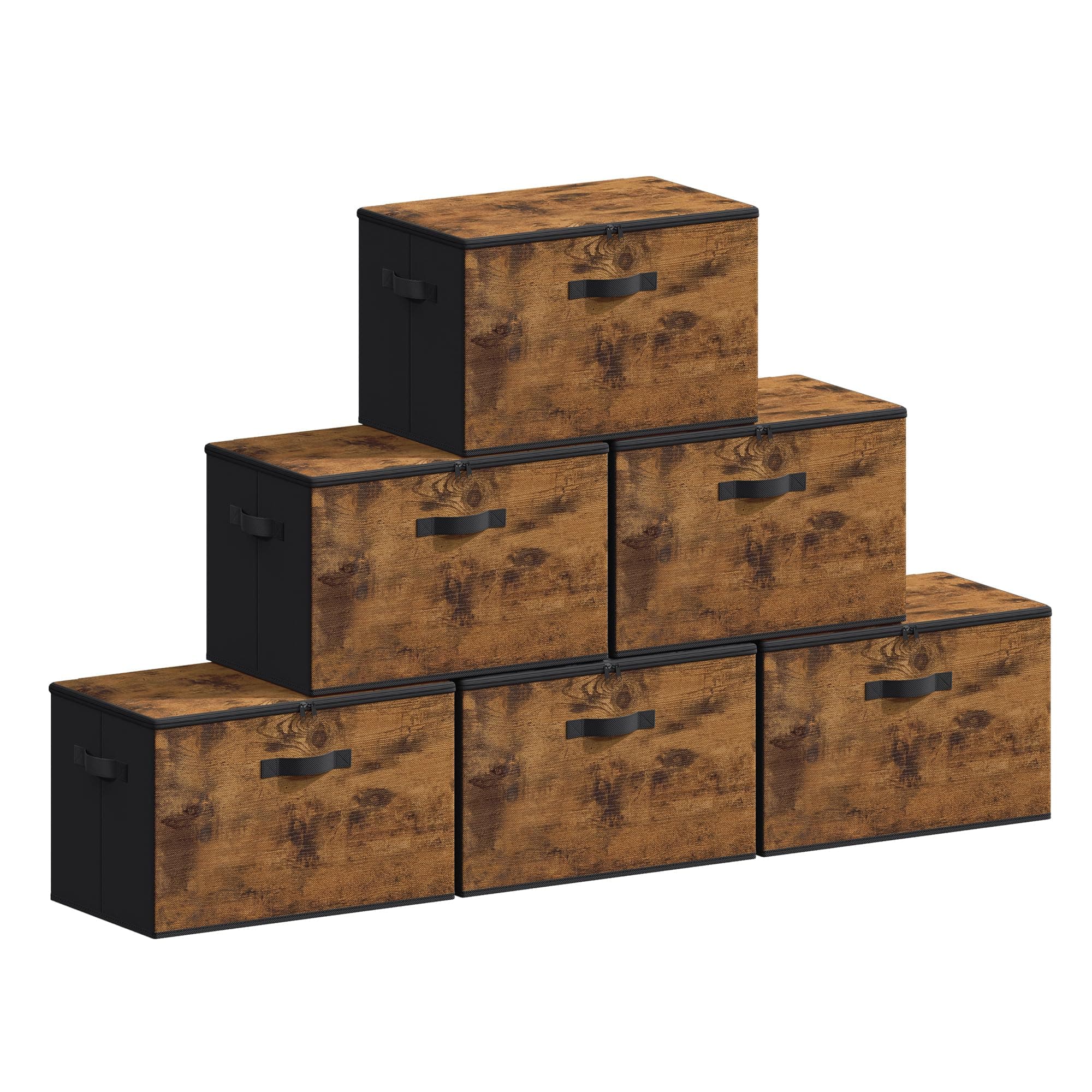 SONGMICS Aufbewahrungsbox mit Deckel, faltbare Stoffbox mit Griffen, Aufbewahrung für Kleidung, Vliesstoff, 6er Set, 50 x 30 x 30 cm, vintagebraun RYZ050BH03