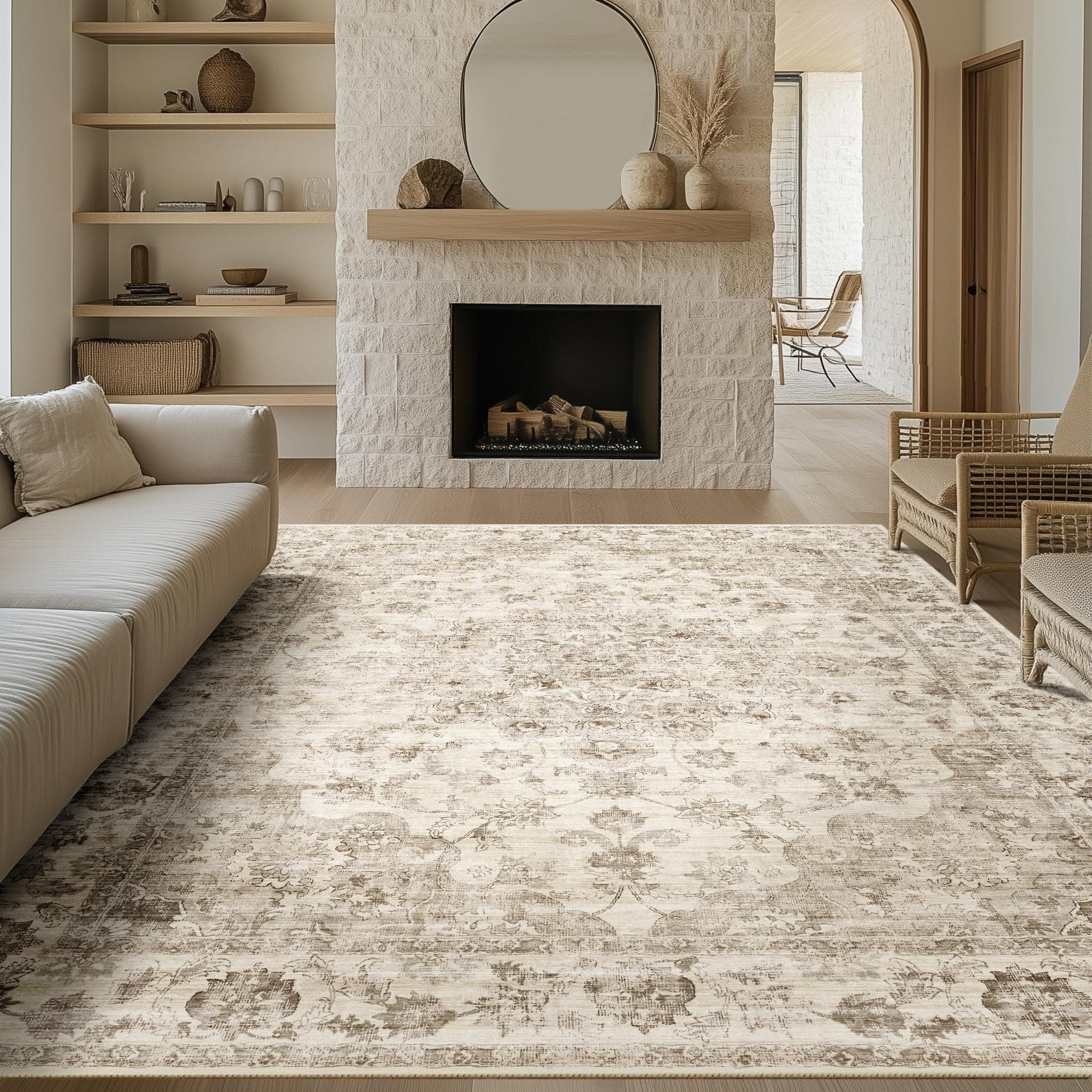HUGEAR Beige Vintage Grande Alfombras Salon 300x400cm Antideslizante Lavable Lavadora Tapetes Comedor Recibidor Habitacion Juvenil Cocina Exterior Pelo Corto