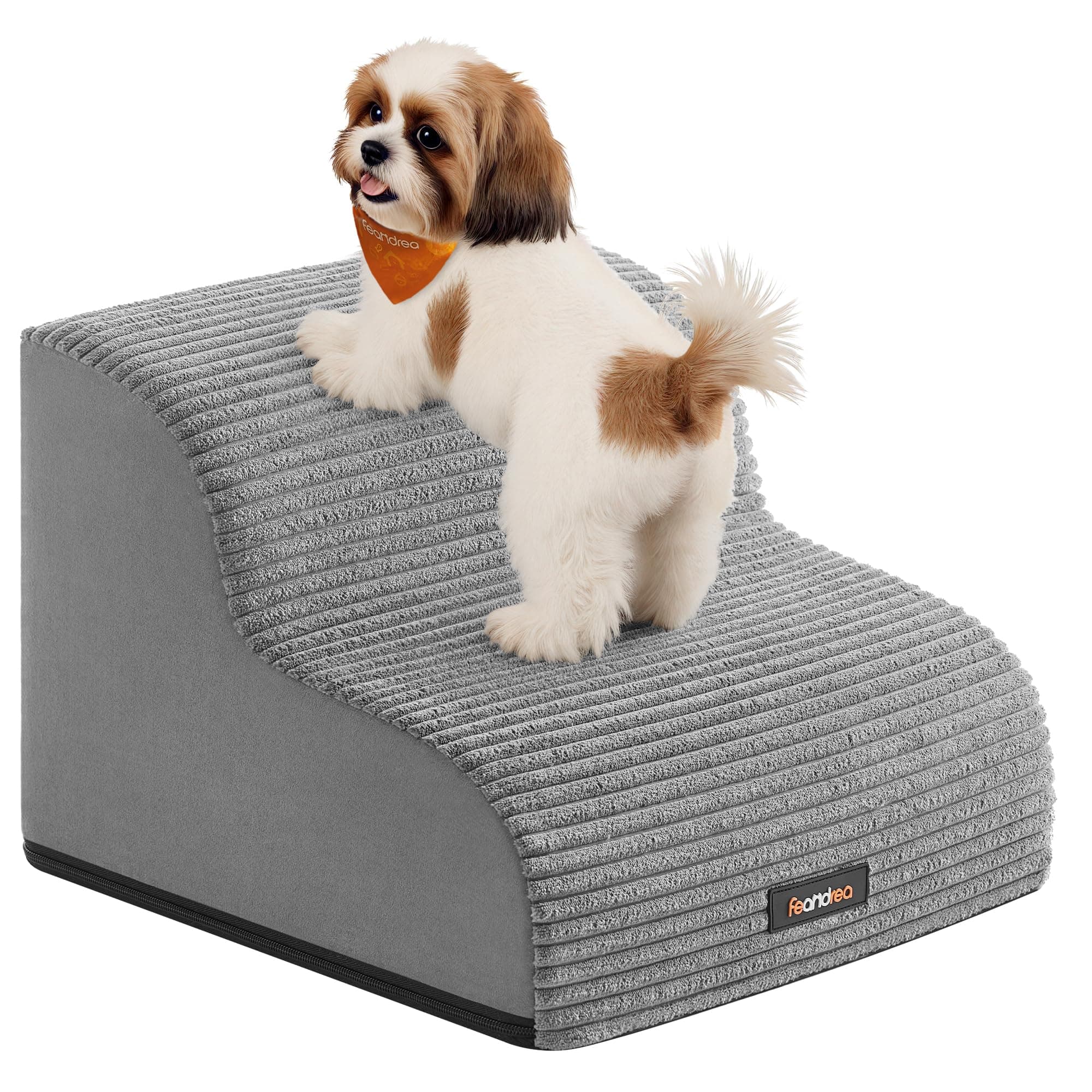 Feandrea Hundetreppe, 2 Stufen, Haustiertreppe, für kleine Hunde, Bett, Sofa, wasserdichte Katzentreppe, rutschfest, gringe Neigung, Abnehmbarer waschbarer Bezug, Griff, Taubengrau PPS002G01