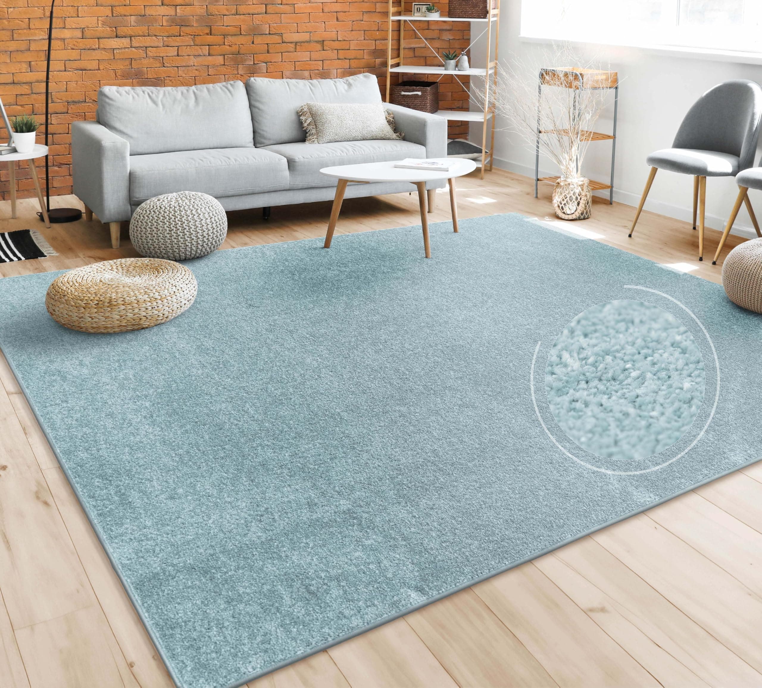 Paco Home Teppich Wohnzimmer Schlafzimmer Esszimmer Kurzflor Moderne Optik Einfarbig Pastell, Grösse:160x220 cm, Farbe:Türkis