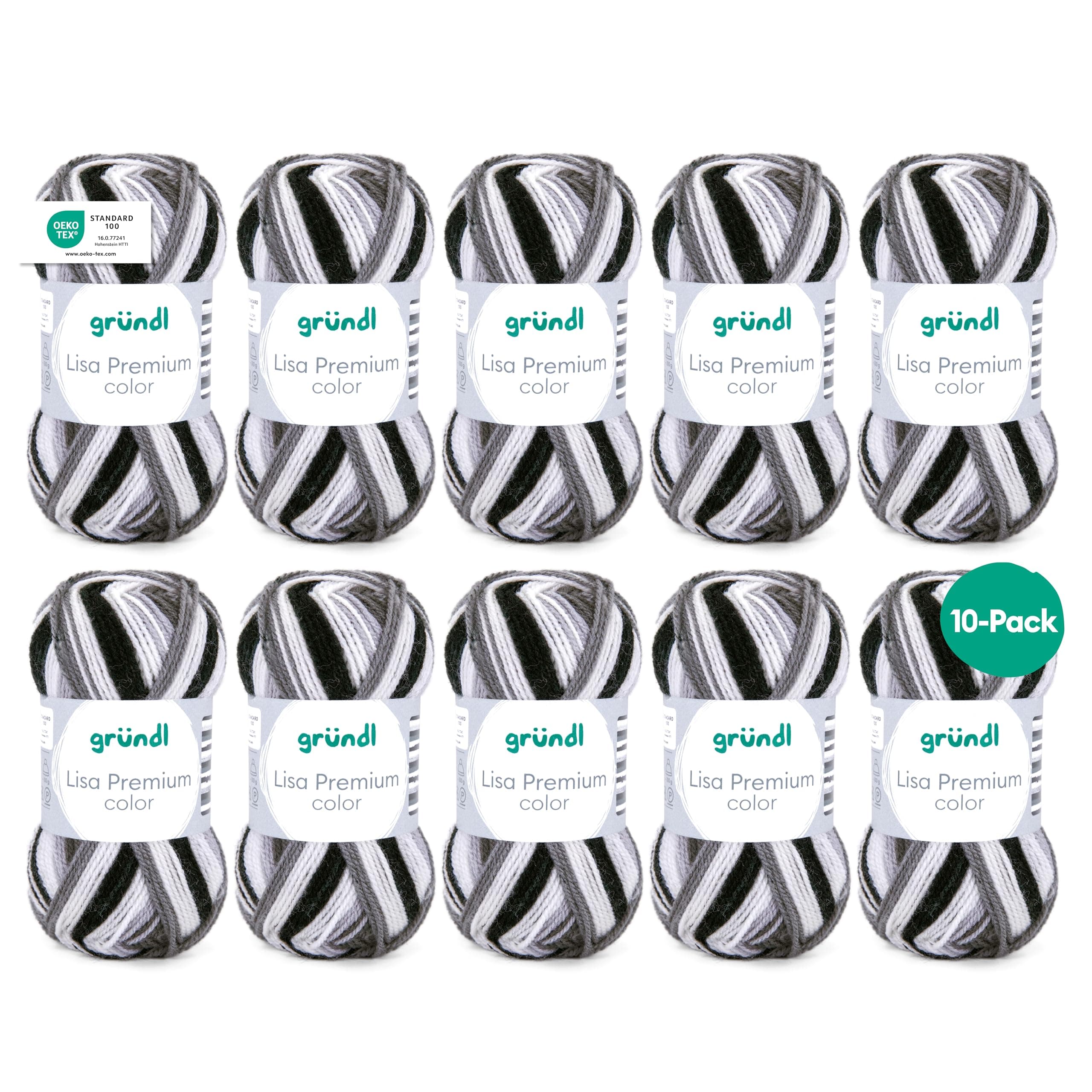Gründl Wolle Lisa Premium color - Garn zum Stricken mit Farbverlauf - Strickgarn - Häkelgarn - Weich und hautfreundlich - 100% Polyacryl 10 Knäuel 50 g / 133 m -Nadelstärke 3,5-4,5 - antrazit-grau