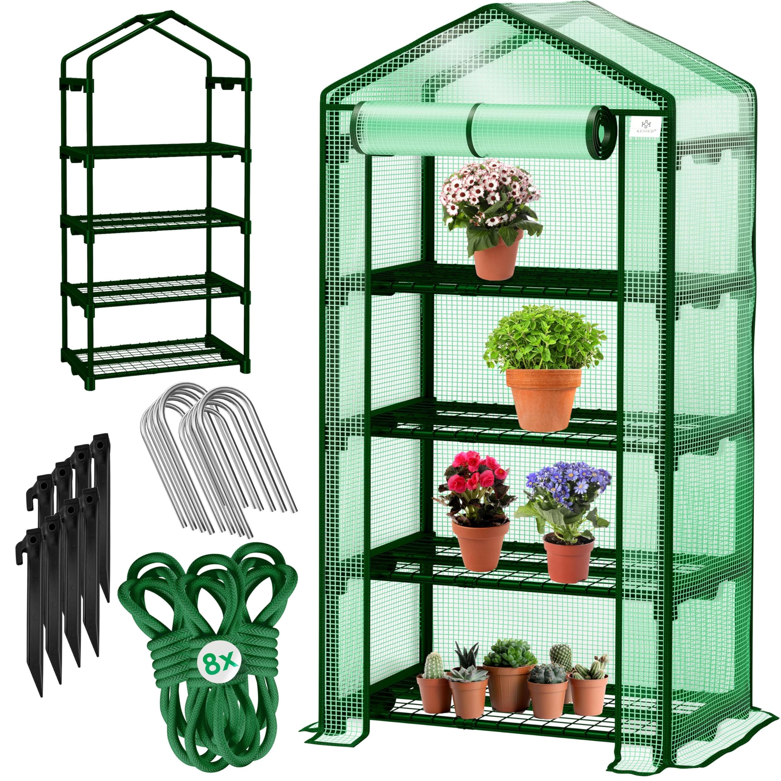 KESSER® Premium Foliengewächshaus Gewächshaus mit 4 Etagen - 69 x 50 x 158 cm Treibhaus mit 4 Regalen - Platzsparend, Hochwertiges Anzuchthaus Garten Balkon Stabil & Einfach zu Montieren, mit Zubehör