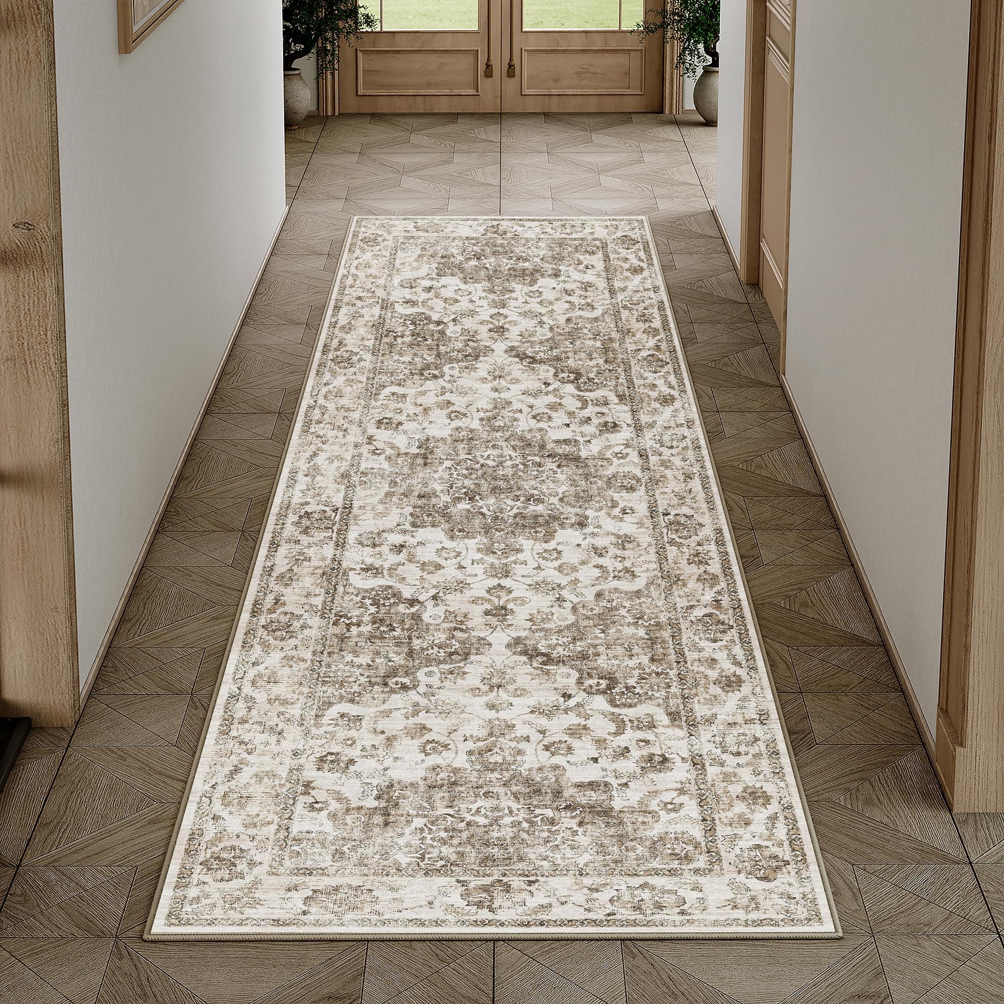 HUGEAR Vintage Tappeto Cucina 60x180cm Marrone Antiscivolo Lavabile In Lavatrice Lungo Per Corridoio Tappeti Rug Rettangolare Pelo Corto Carpet