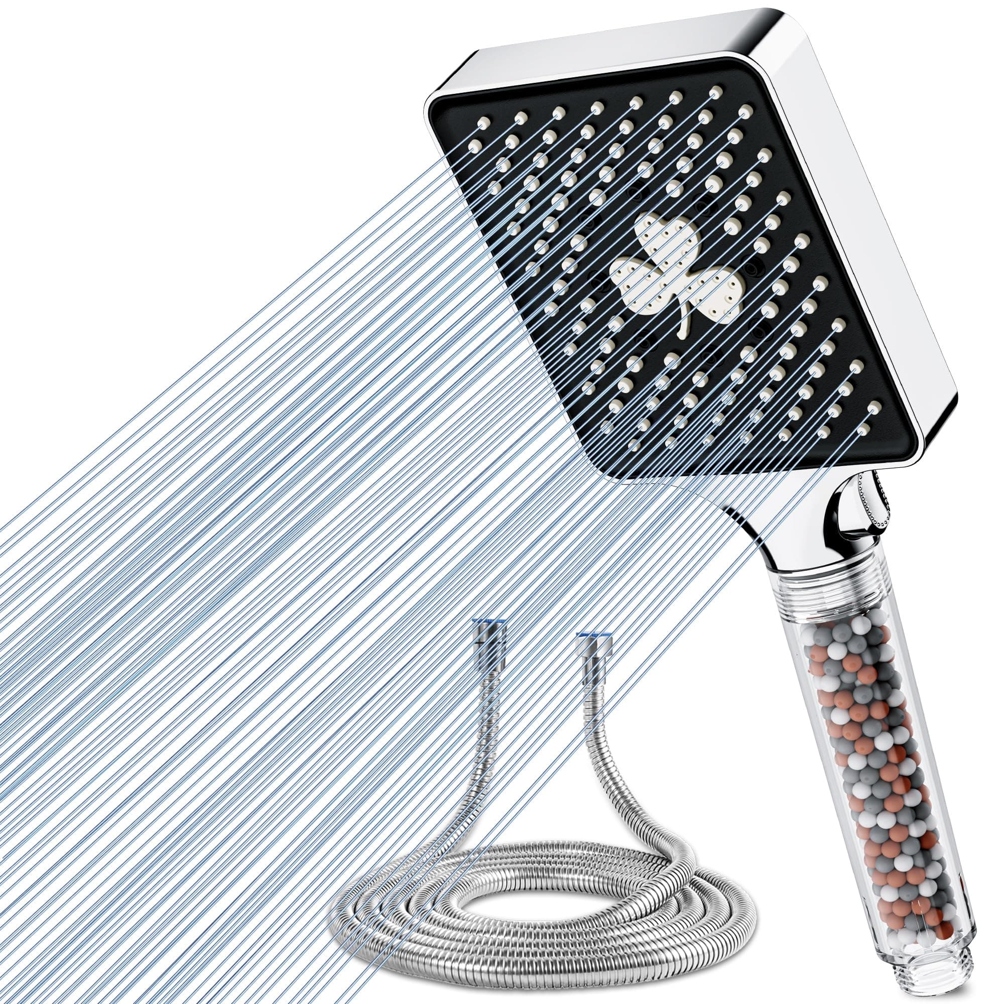 Magichome Alcachofa de Ducha de Filtro con Manguera 1.5M, Cuadrado Cabezal de Ducha de Alta Presión con 6 Modos, Ducha de Mano Grande y Potente para Eliminar Cloro Residual