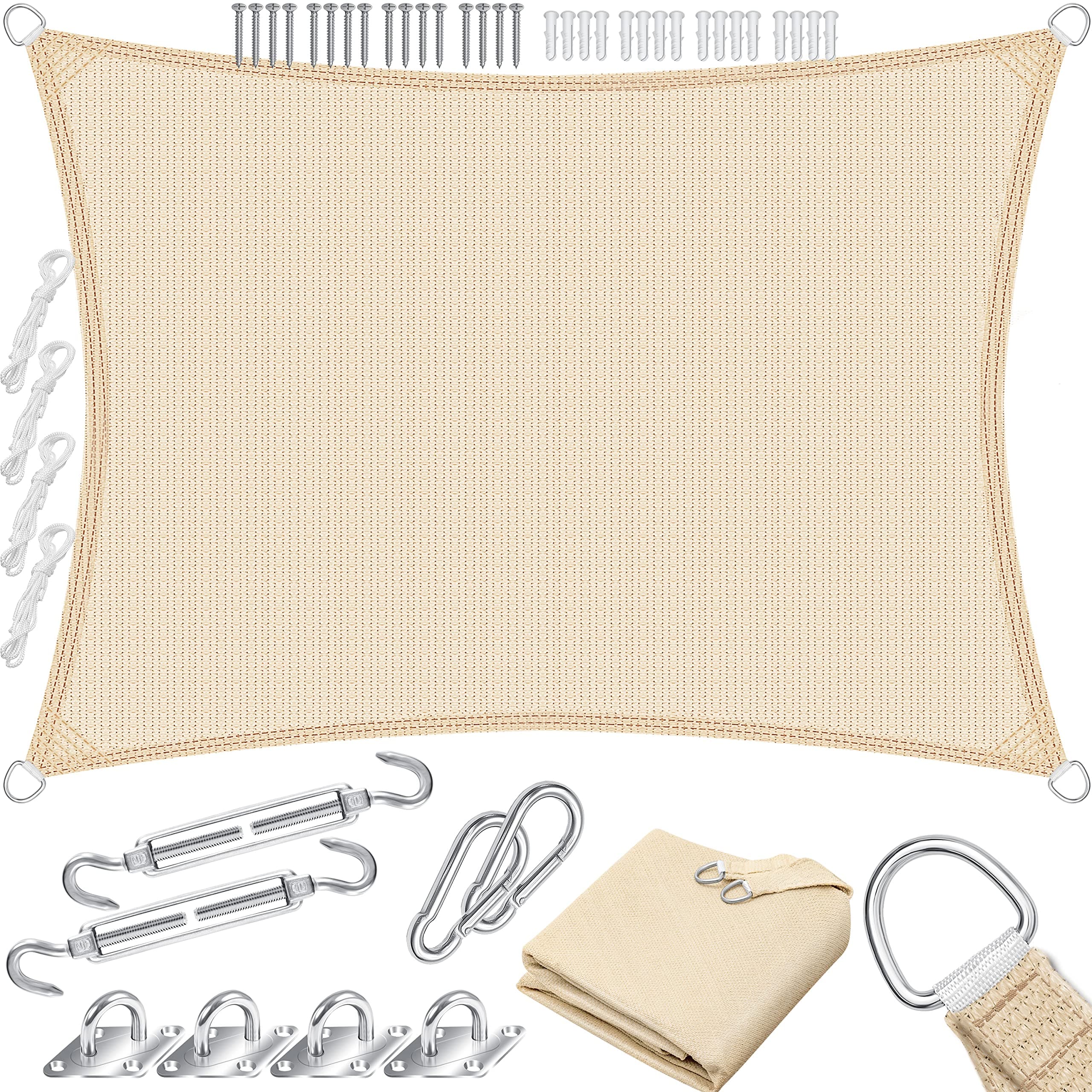 KESSER® Sonnensegel Sonnenschutz Windschutz | HDPE Gewebe | wasserabweisend & windabweisend | Rechteck 4x6m | 5-Fach quer vernäht robust & stabil Schattenspender Garten Balkon Terrasse Creme