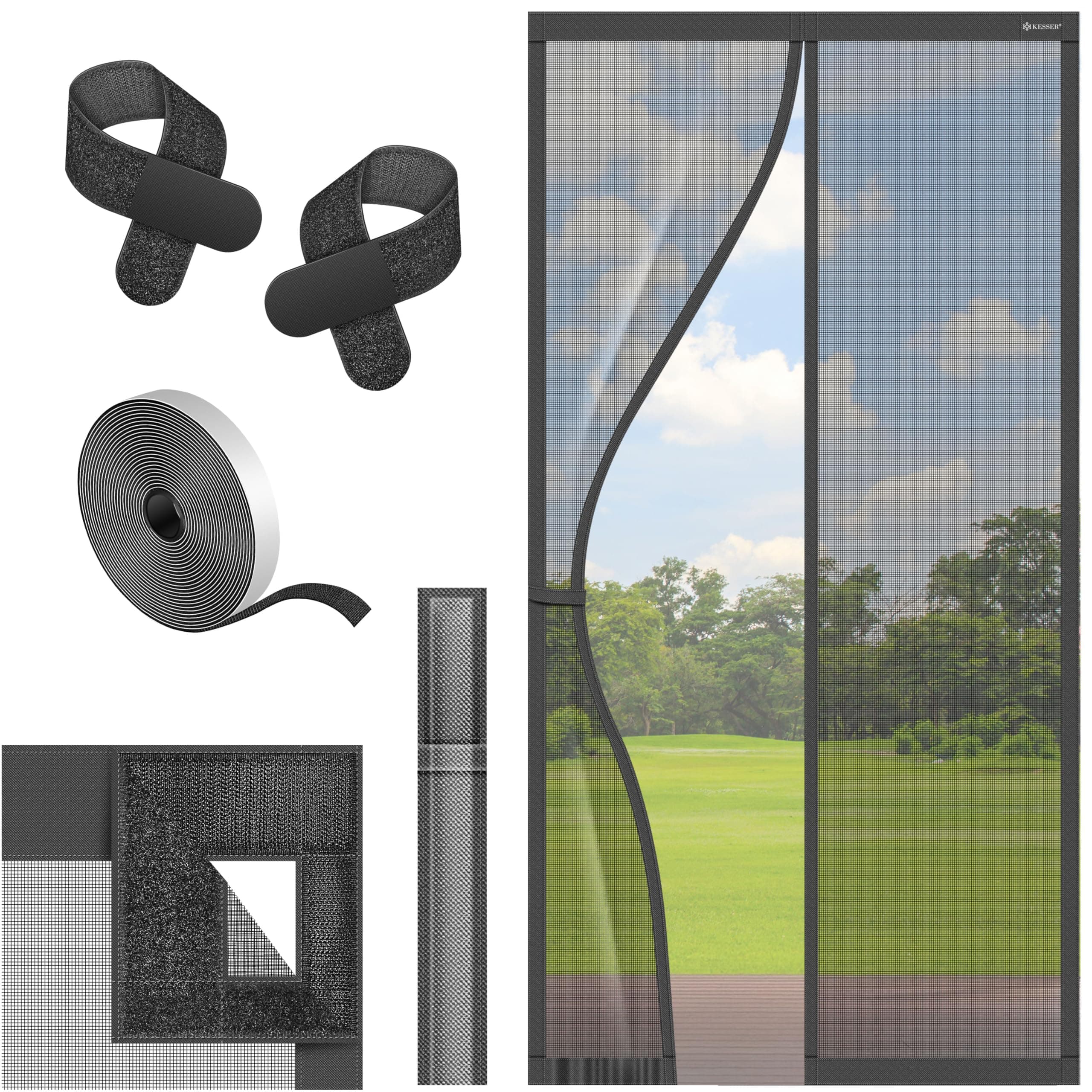 KESSER® Fliegengitter Tür Magnetisch, 110x220cm Insektenschutz Balkontür & Terrassentür, Mückenschutz Selbstschließend, ohne Bohren mit Klett, Reißfest, Luftdurchlässig, Haustierfreundlich, Anthrazit