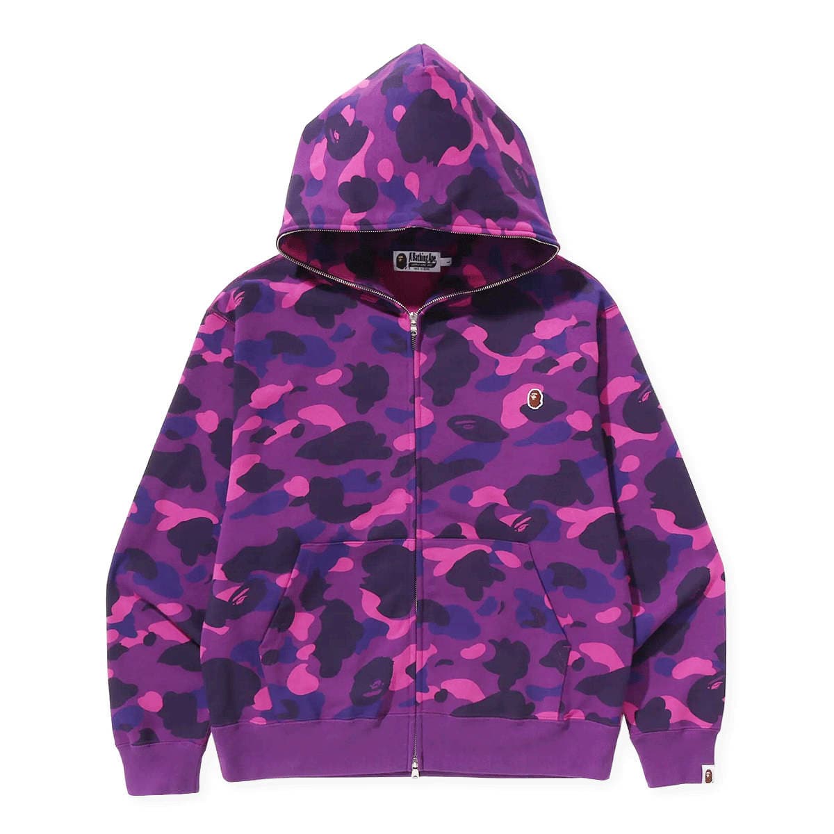 One Point Color Camo Cropped Full Zip Hoodie