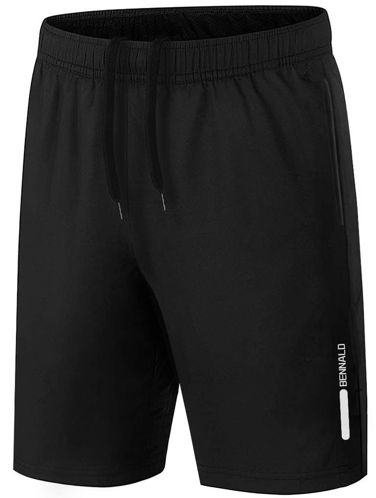 BENNALD Short de sport pour homme - Short de jogging court - Séchage rapide - Avec poche - Pour le sport, le fitness, l'extérieur, l'été - Noir