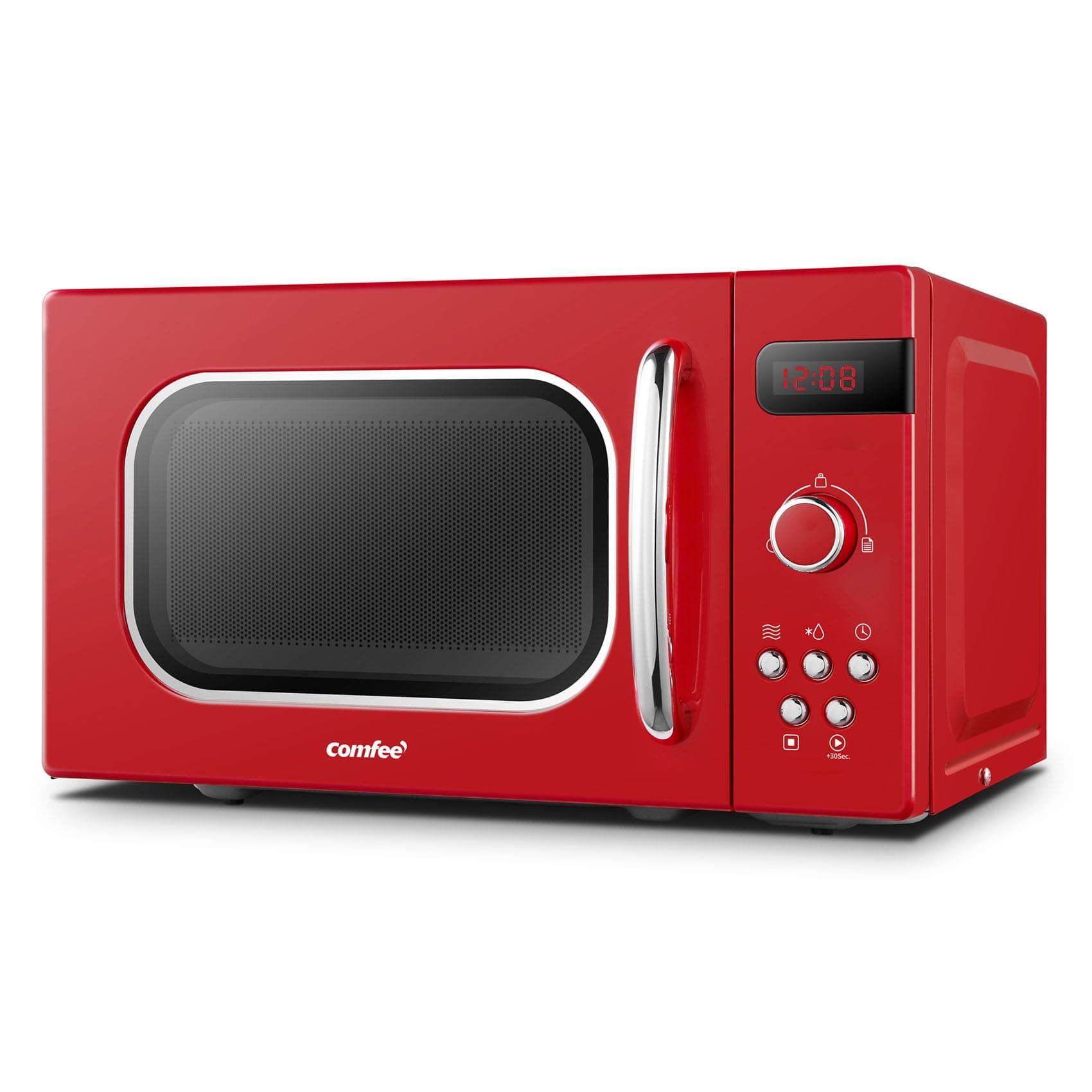Comfee CMSRO 20 di rd Retro-Mikrowelle mit 8 Automatikmenüs, 5 Leistungsstufen, Schnellkochtaste, 20 l, 800 W, leidenschaftlich rot