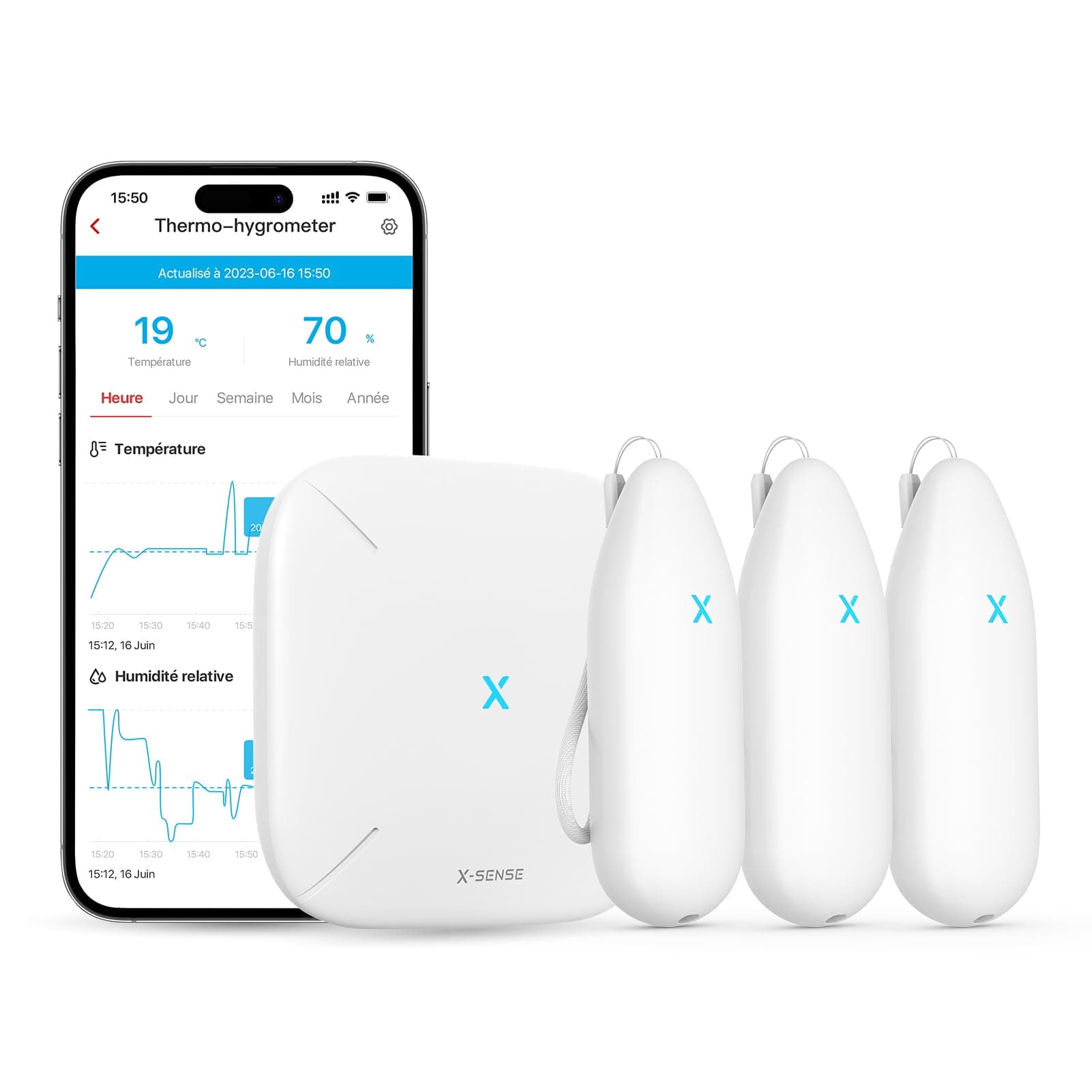 X-Sense Thermometre Interieur Connecté, WiFi Hygromètre Haute Précision avec Suivi Température et Humidité, Alertes App, Exportation Données, Portée 500m Compatible Alexa, STH54