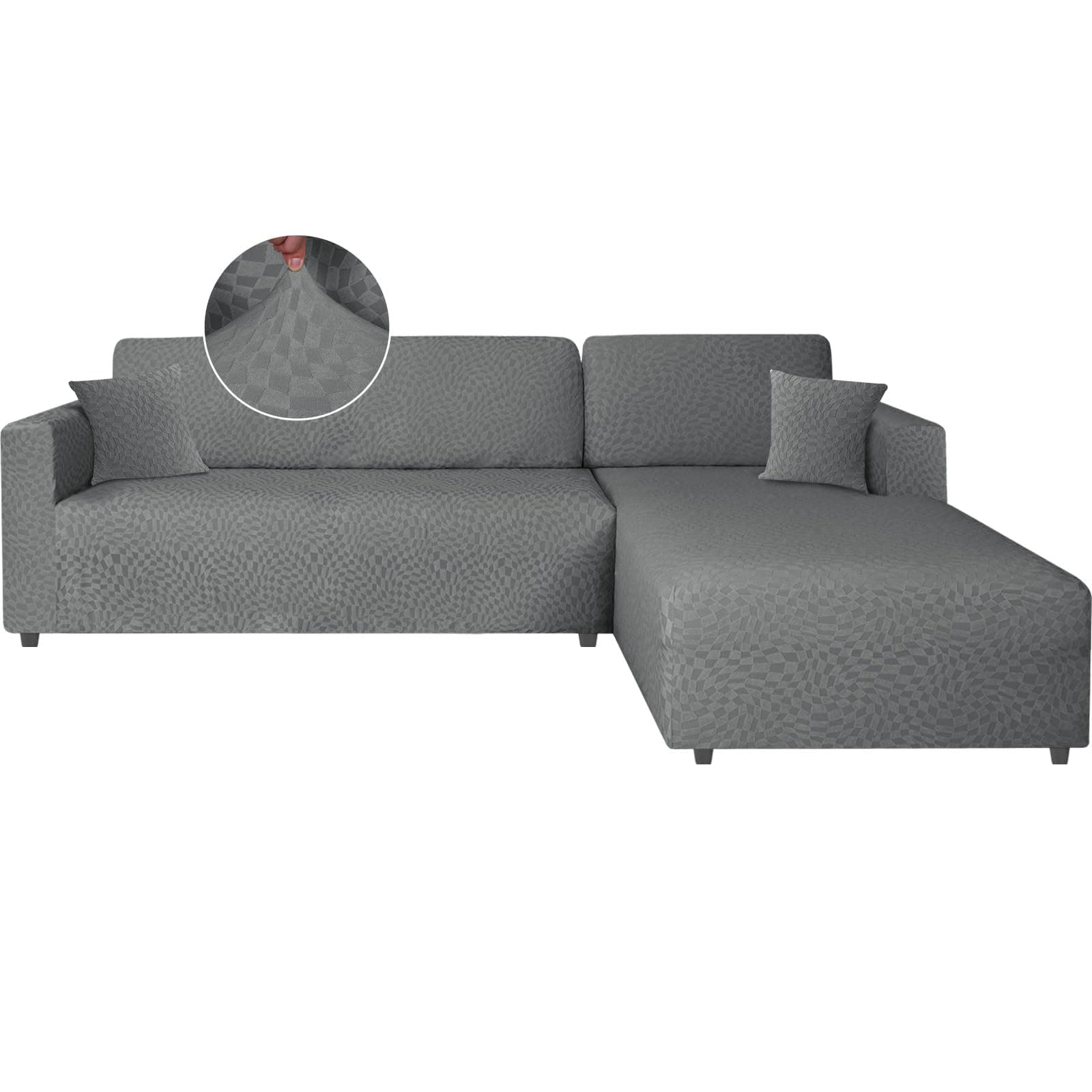 Ystyle Funda Sofa Chaise Longue Ajustables Izquierdo Derecho, Cubre Sofa Chaise Longue, 2 Piezas Protector Sofa Elasticas ChaiseLongue, Funda Sofa L (2 Plazas+2 Plazas, Gris Claro)