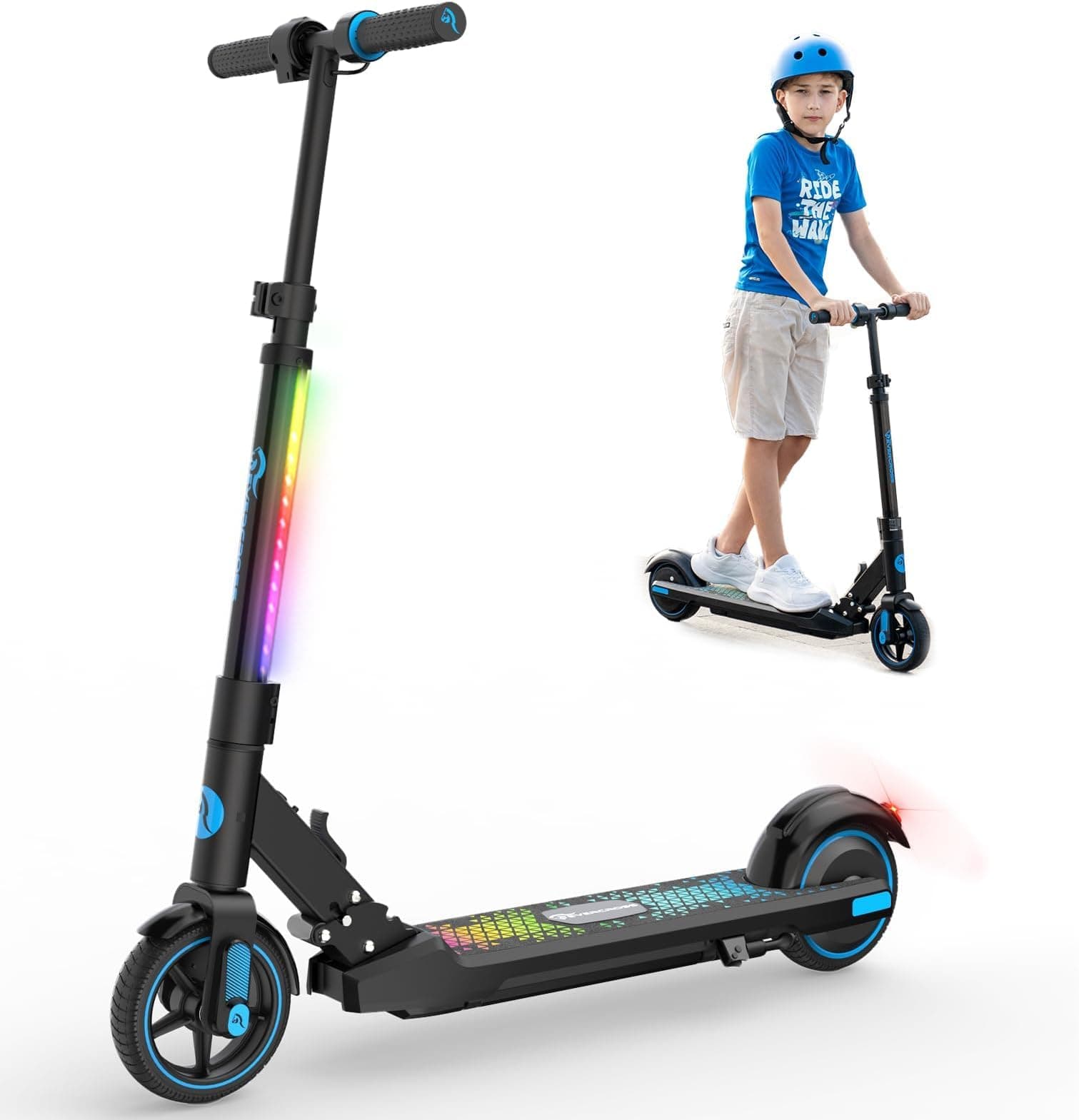 EVERCROSS EV06C Trottinette électrique, 6,5'' Trottinette électrique Pliable pour Enfants 6-12 Ans, Vitesse maximale 15 KM/H, Affichage LED, Lumières LED Colorées, Trottinette Légère pour Enfants