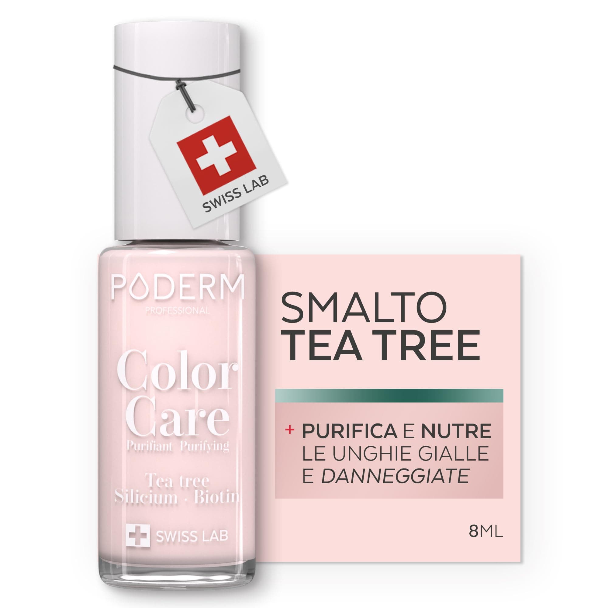 PODERM - MICOSI DELLE UNGHIE | Smalto colorato TEA TREE | Prevenzione e trattamento delle unghie gialle/danneggiate dalla MICOSI | TRATTAMENTO E COLORE | Mani/Piedi | Swiss Made