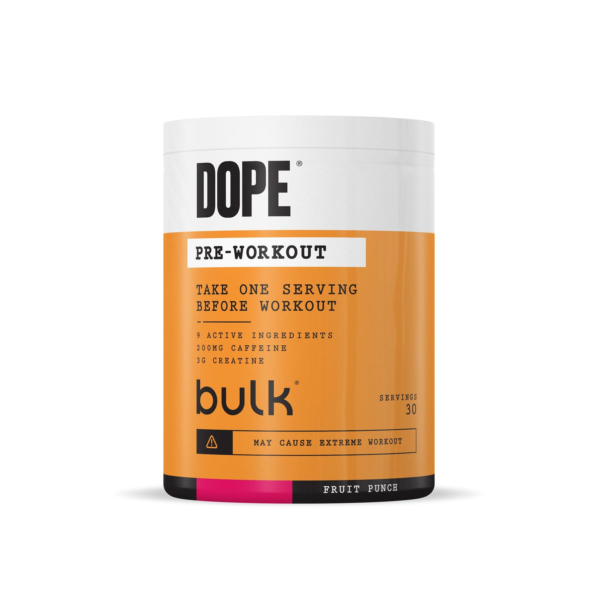 Bulk Polvere Pre-Workout Dope | Fruit Punch | 3g Creatine per Serving | 200mg Caffeine | Citrulline Malate & Arginine AKG | Beta-Alanine | Energy, Focus & Performance | 510g Supplement