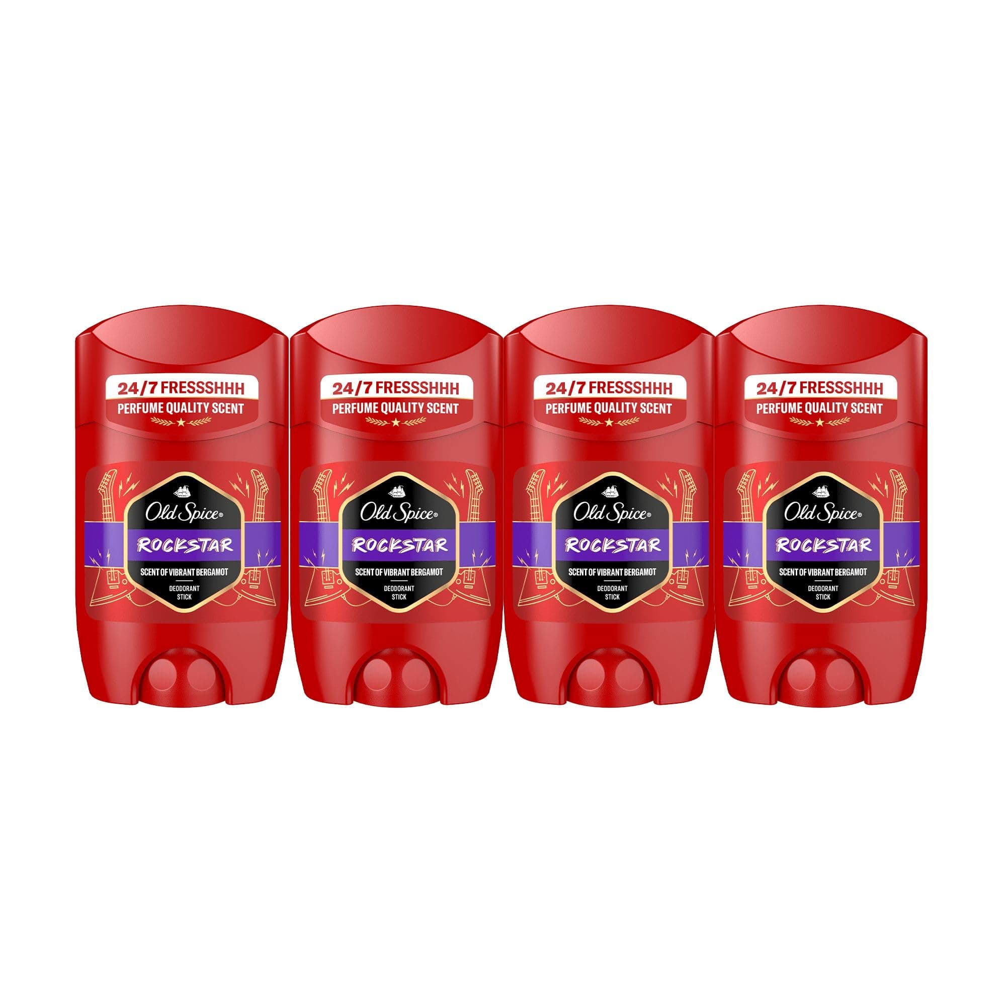 Old Spice Rockstar Desodorante En Barra Para Hombres 4x50 ml, Fresco 24 Horas, Todos Los Días Con Uso Diario, Perfume Duradero, Fragancia Excepcional, Protección Contra El Mal Olor